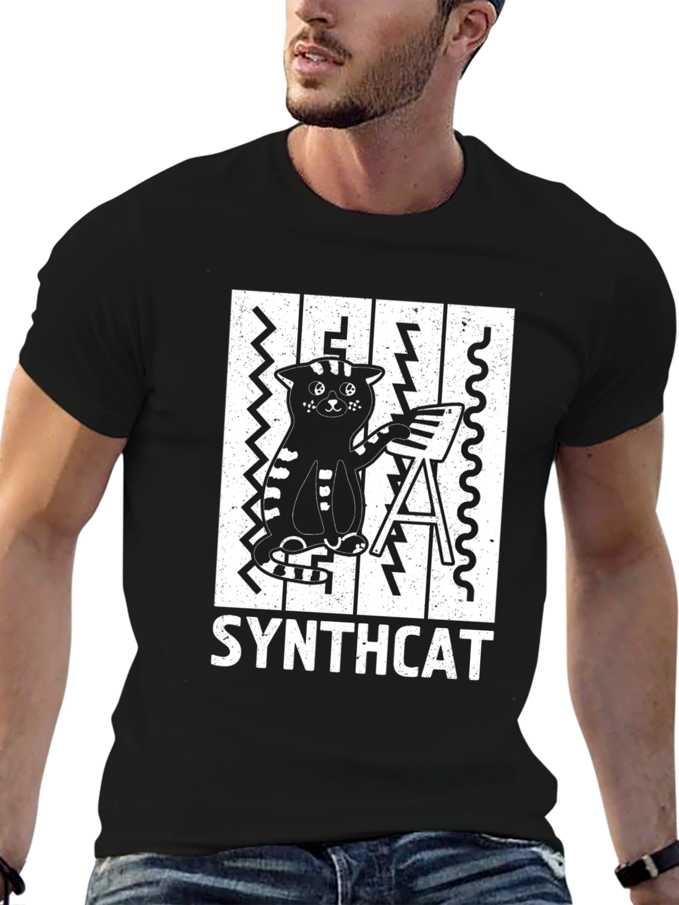 Synthcat Graphic T-Shirt - Cool Music Lover Tee
