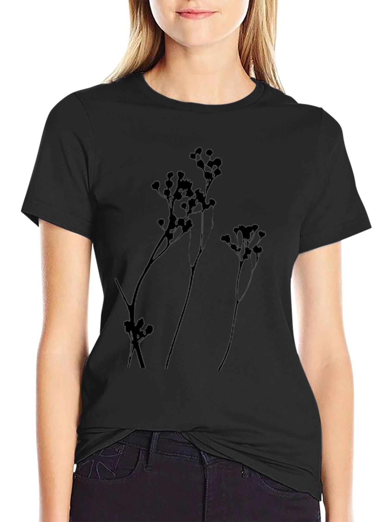 Botanical Silhouette Tee - Stylish Black Cotton Shirt