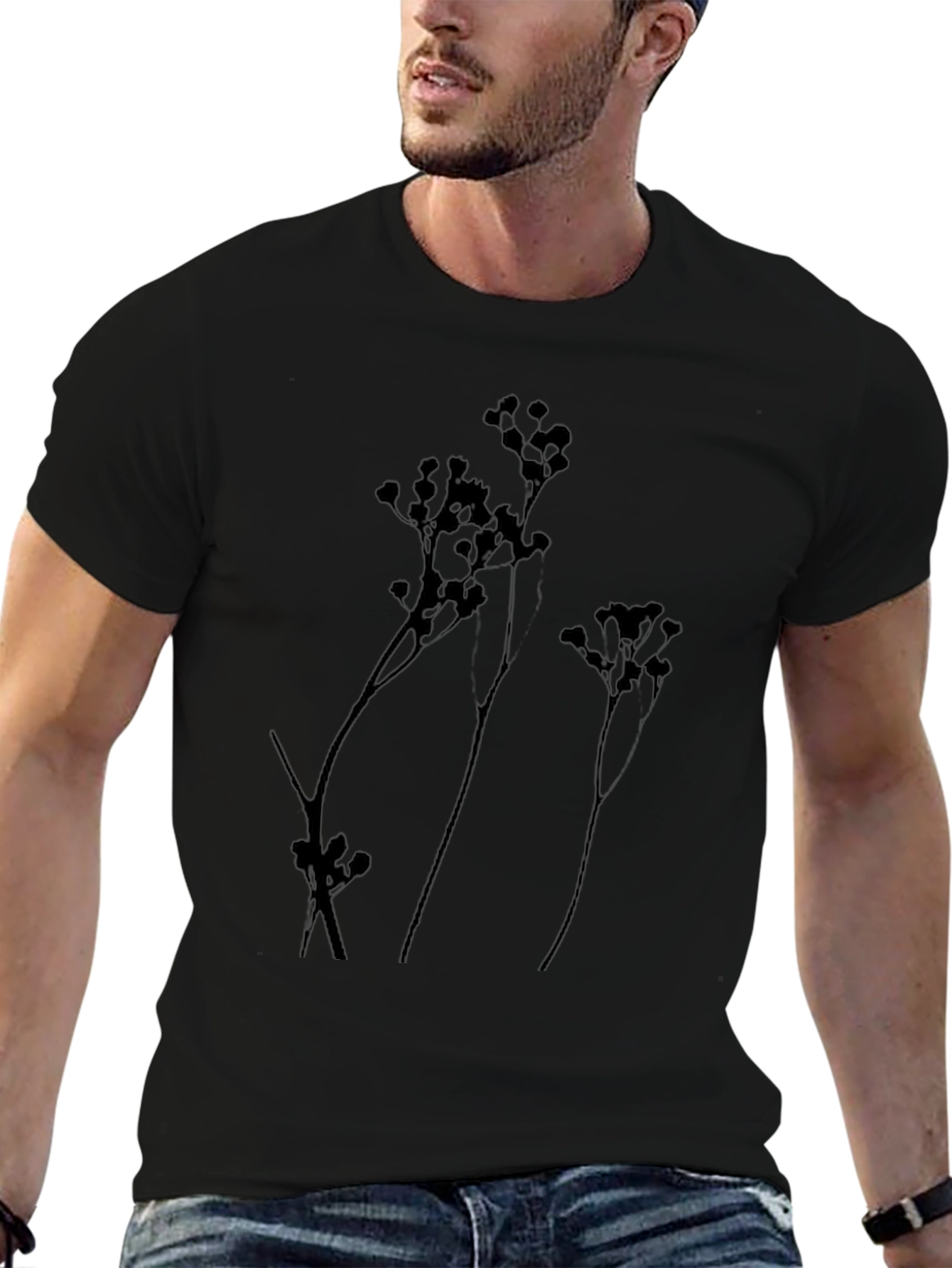 Botanical Silhouette Tee - Stylish Black Cotton Shirt