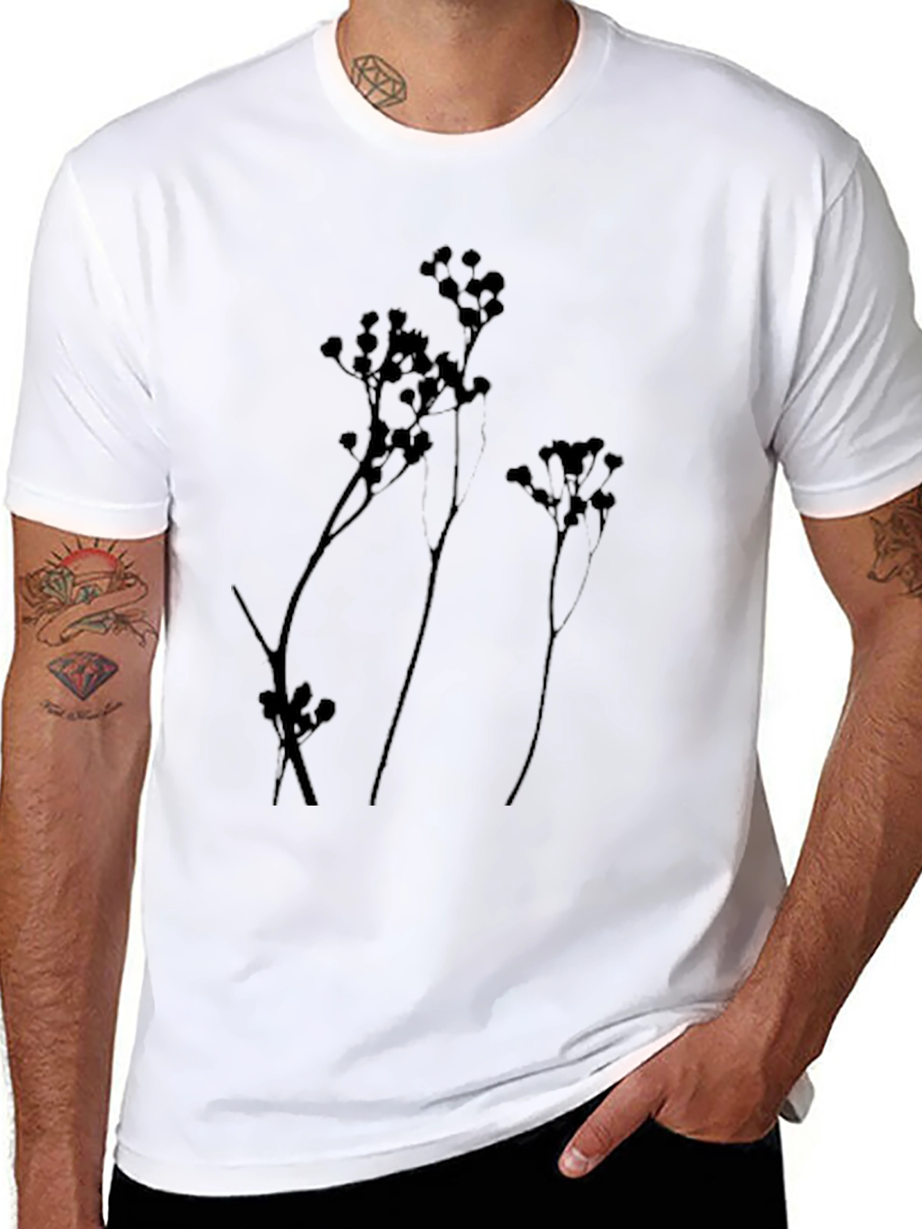 Botanical Silhouette Tee - Stylish Black Cotton Shirt