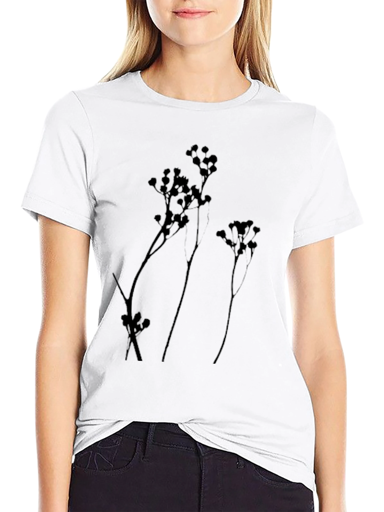 Botanical Silhouette Tee - Stylish Black Cotton Shirt