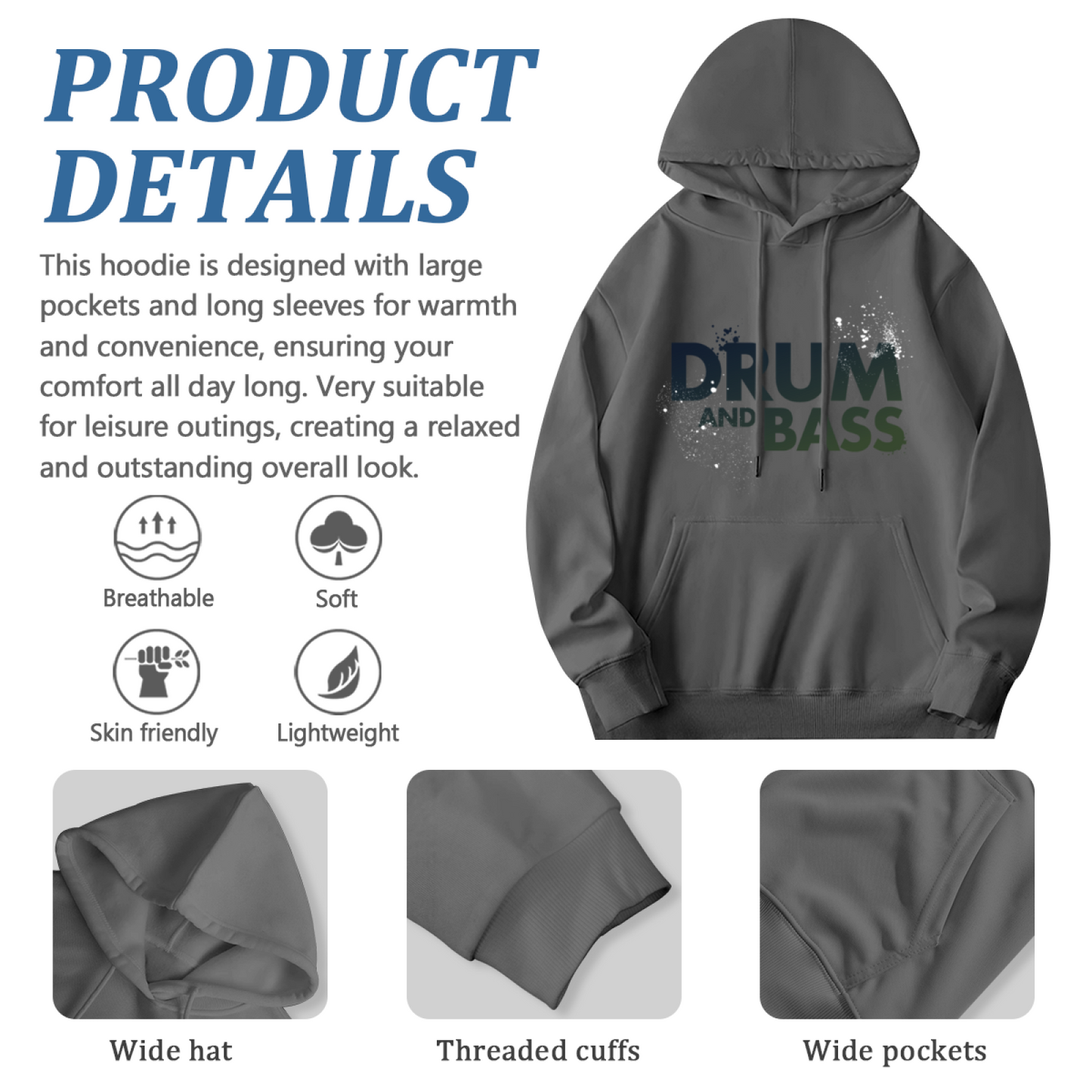 Drum And Bass Music Gray Hoodie, Soft Music Lover Wear