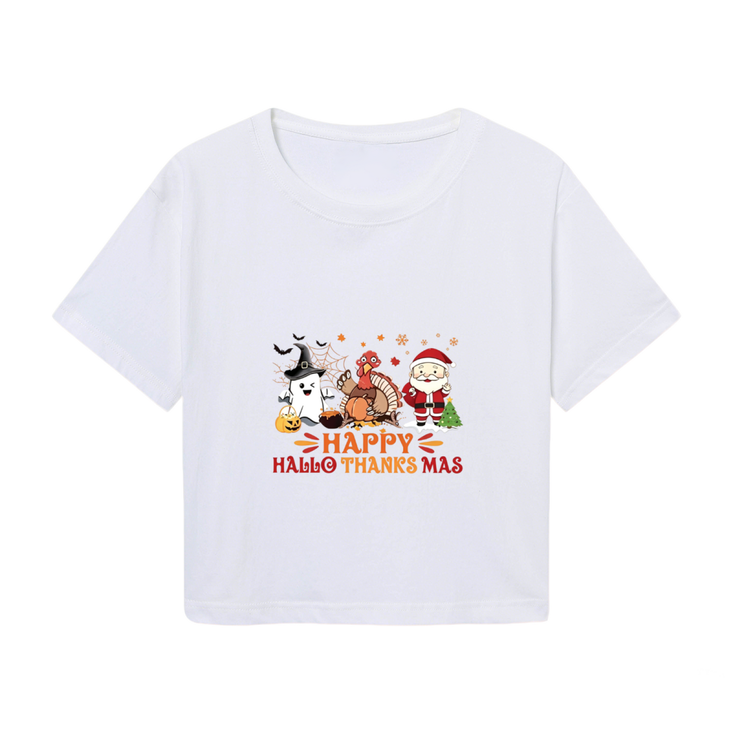 Happy Hallothanksmas Ghost Turkey Santa Fun Crop Top