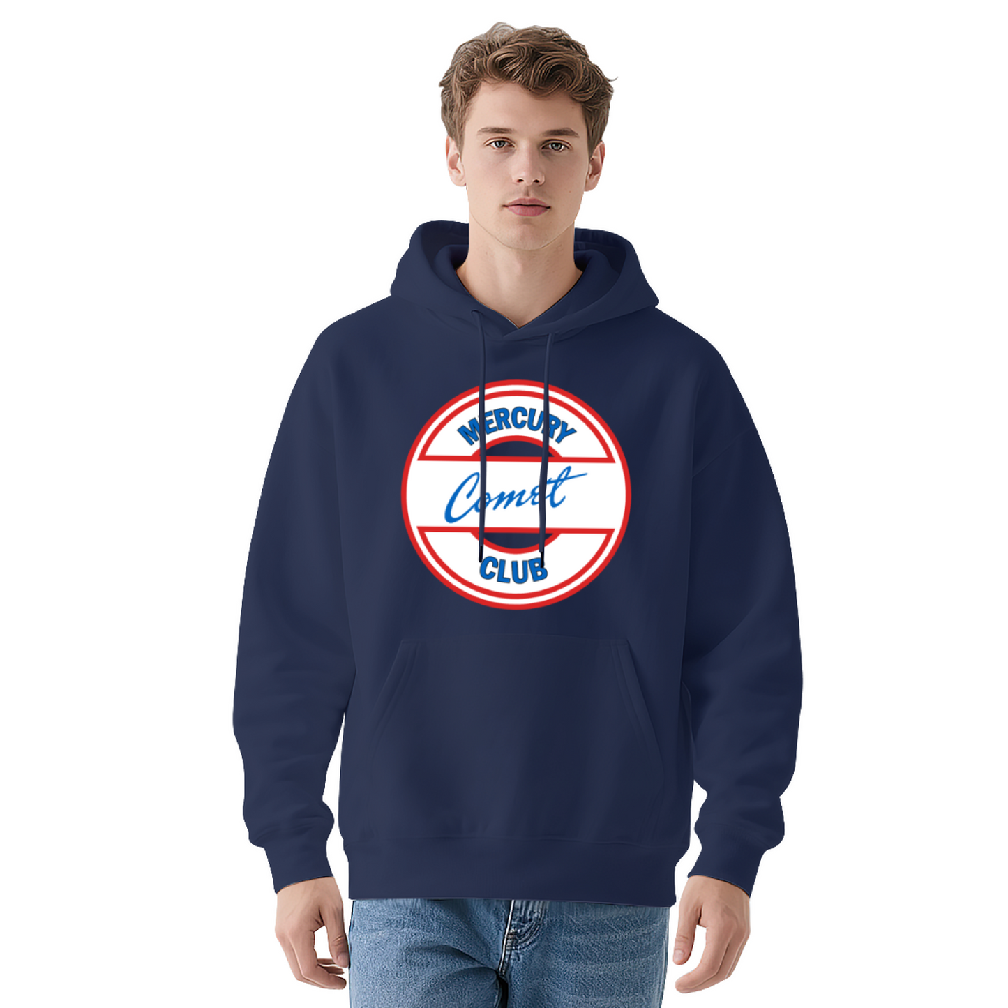 Mercury Comet Club Vintage Circle Logo White Hoodie, Comfort Unisex Retro Top