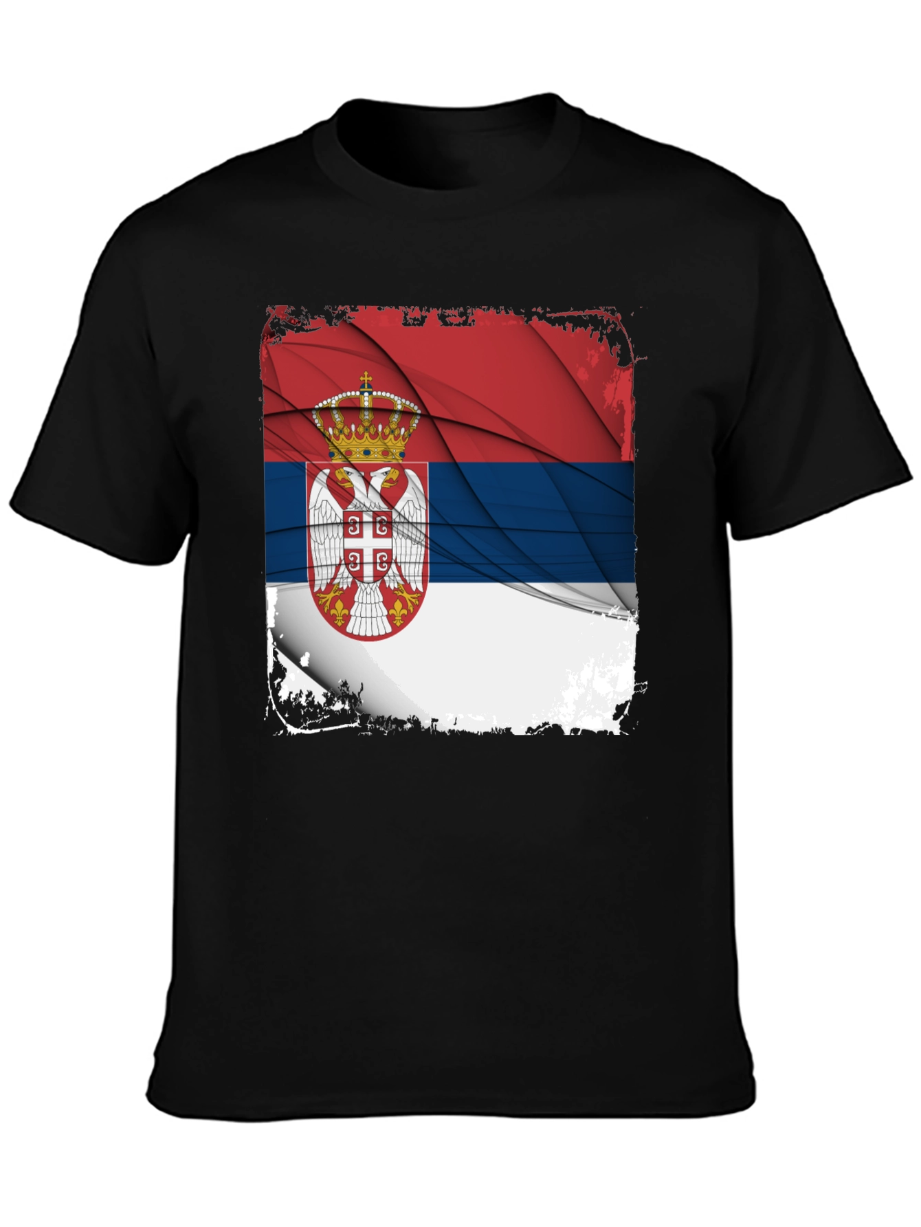 Serbia Flag Graphic Print Black T-Shirt