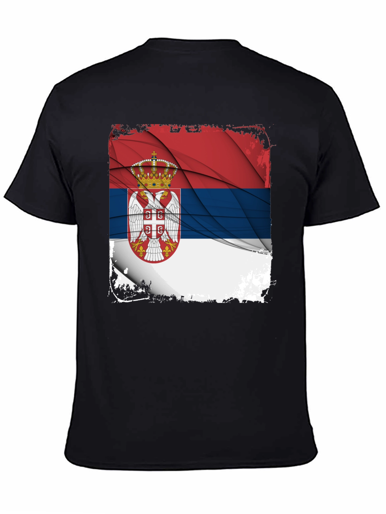 Serbia Flag Graphic Print Black T-Shirt