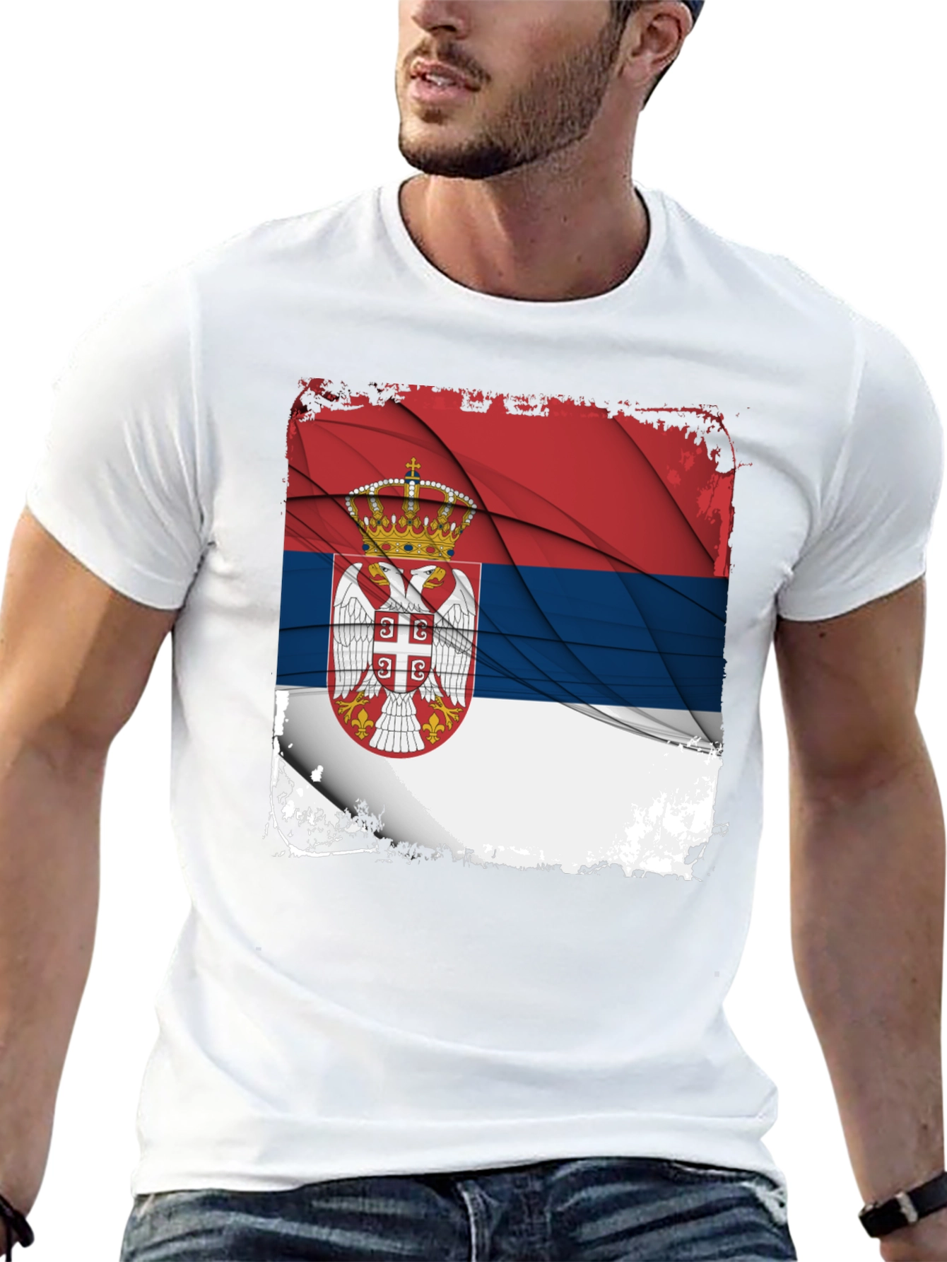 Serbia Flag Graphic Print Black T-Shirt