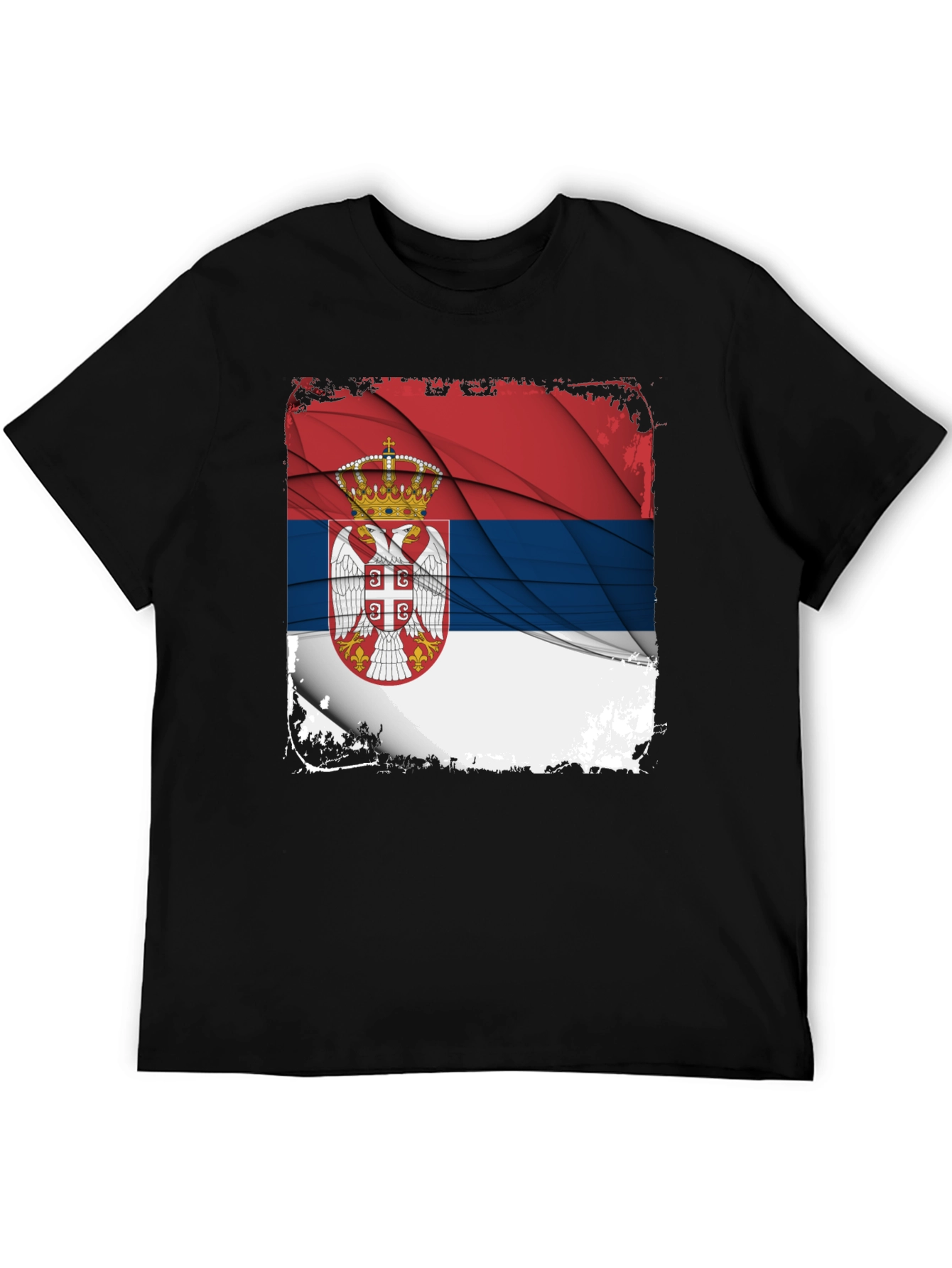 Serbia Flag Graphic Print Black T-Shirt