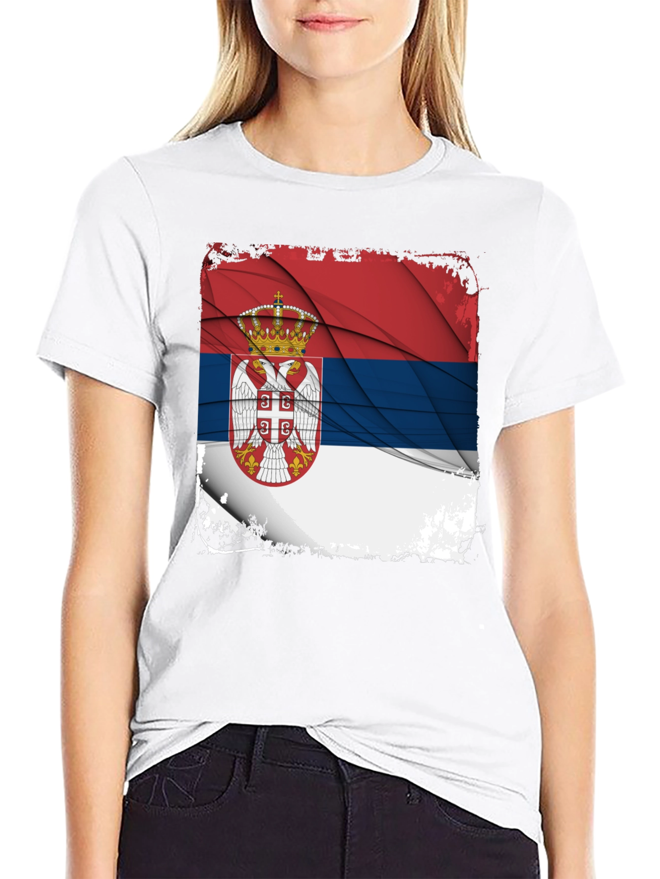 Serbia Flag Graphic Print Black T-Shirt