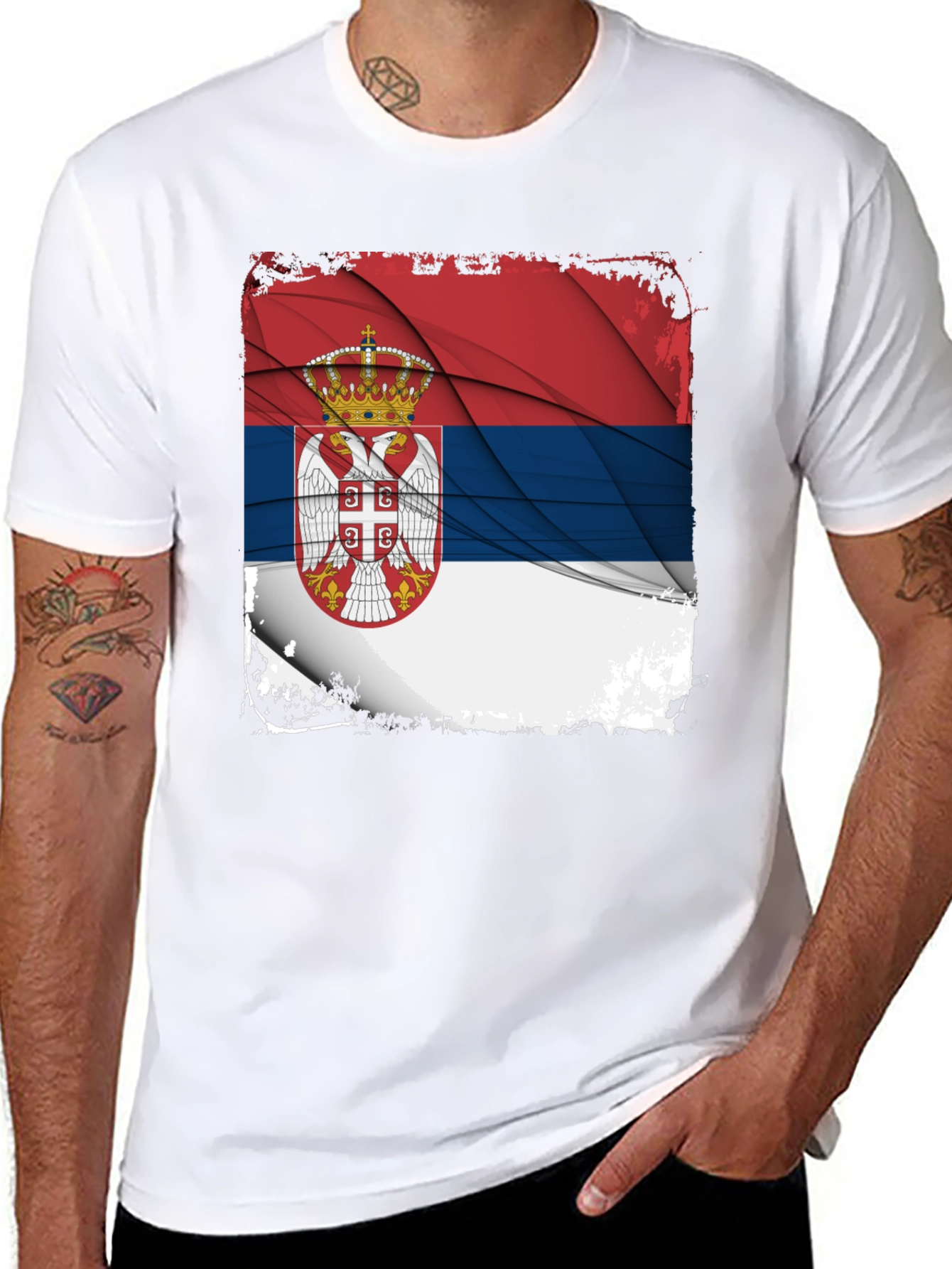 Serbia Flag Graphic Print Black T-Shirt