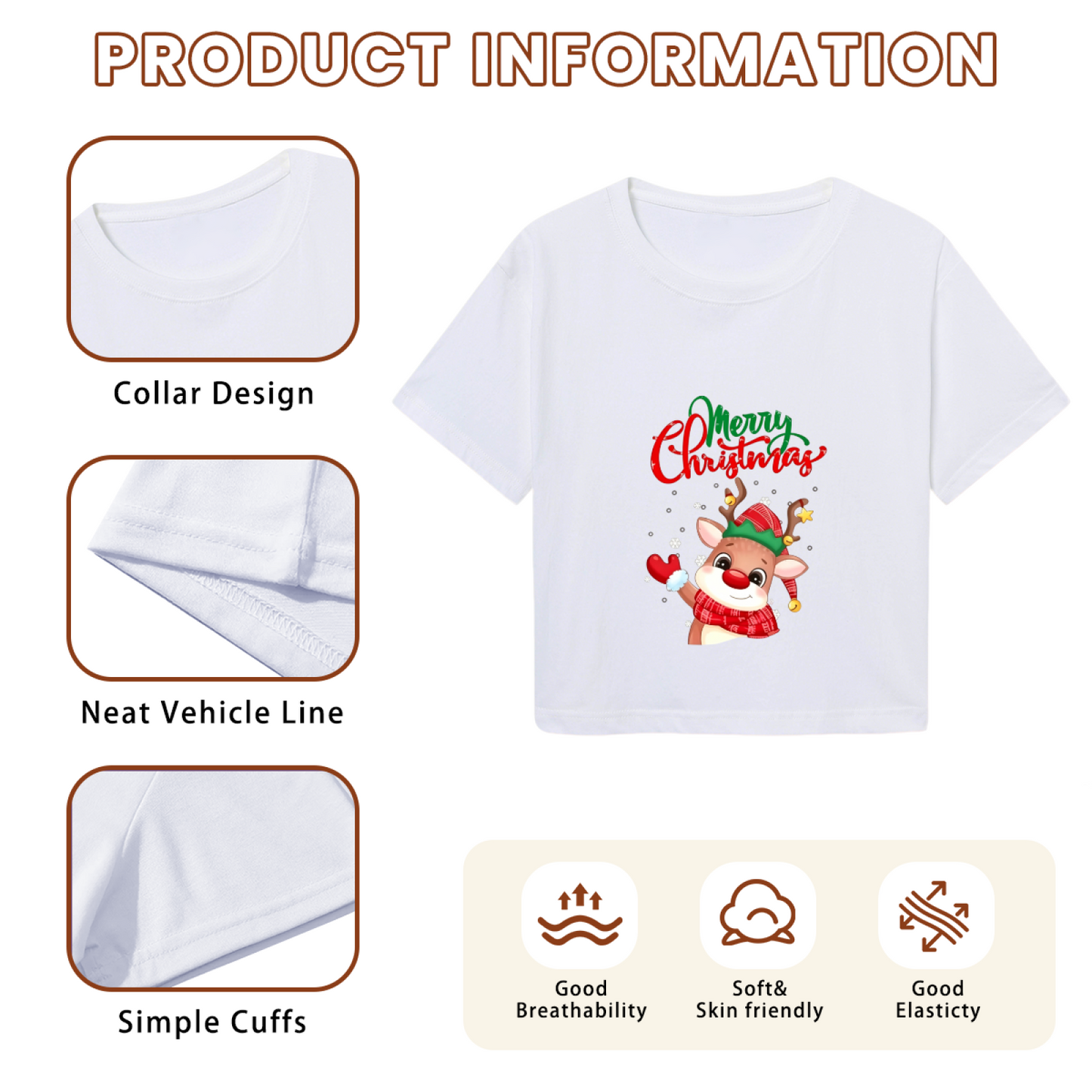 Merry Christmas Cute Rudolph Red Nose Reindeer Festive Crop Top