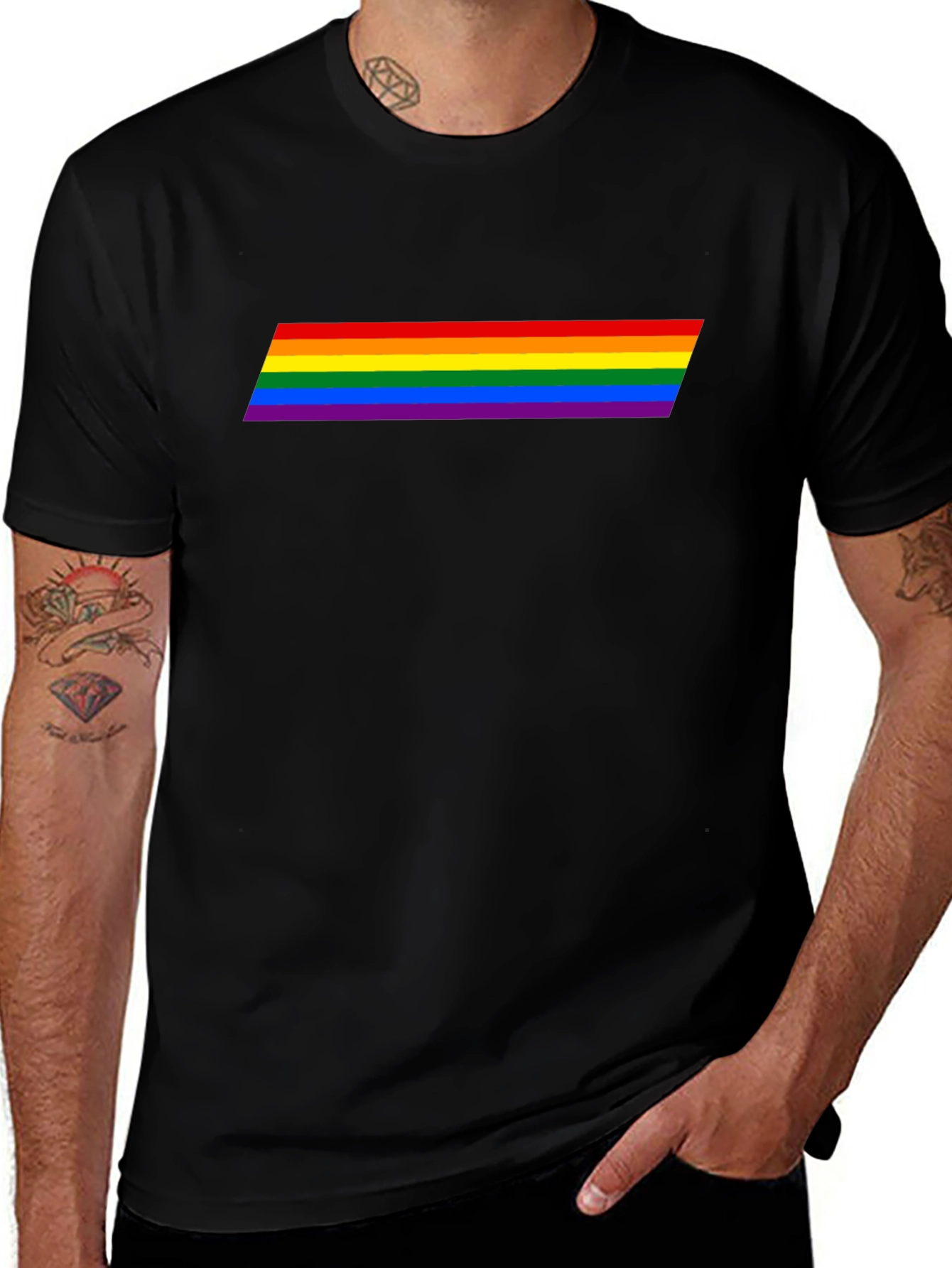 LGBT Pride Rainbow Stripe Black T-Shirt