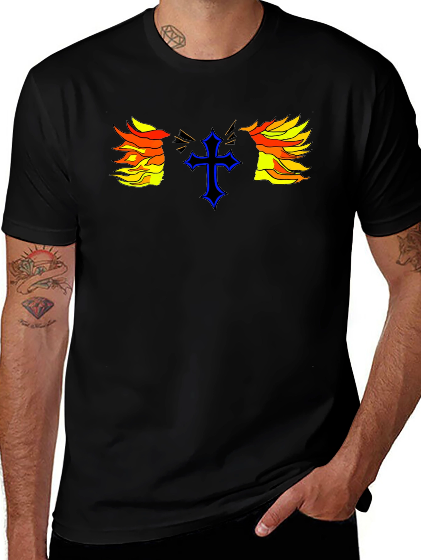 Fiery Cross Graphic Print Black T-Shirt