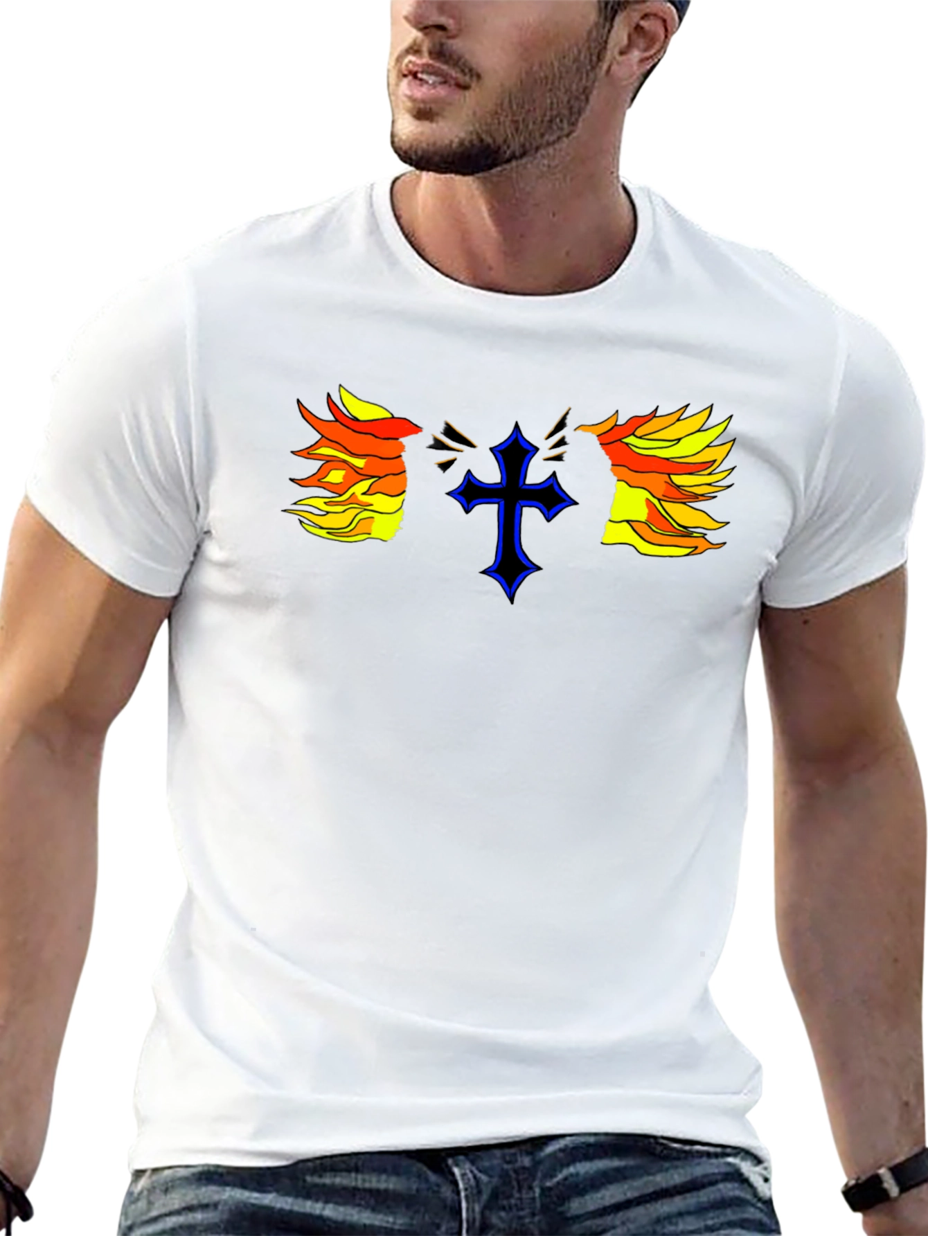 Fiery Cross Graphic Print Black T-Shirt