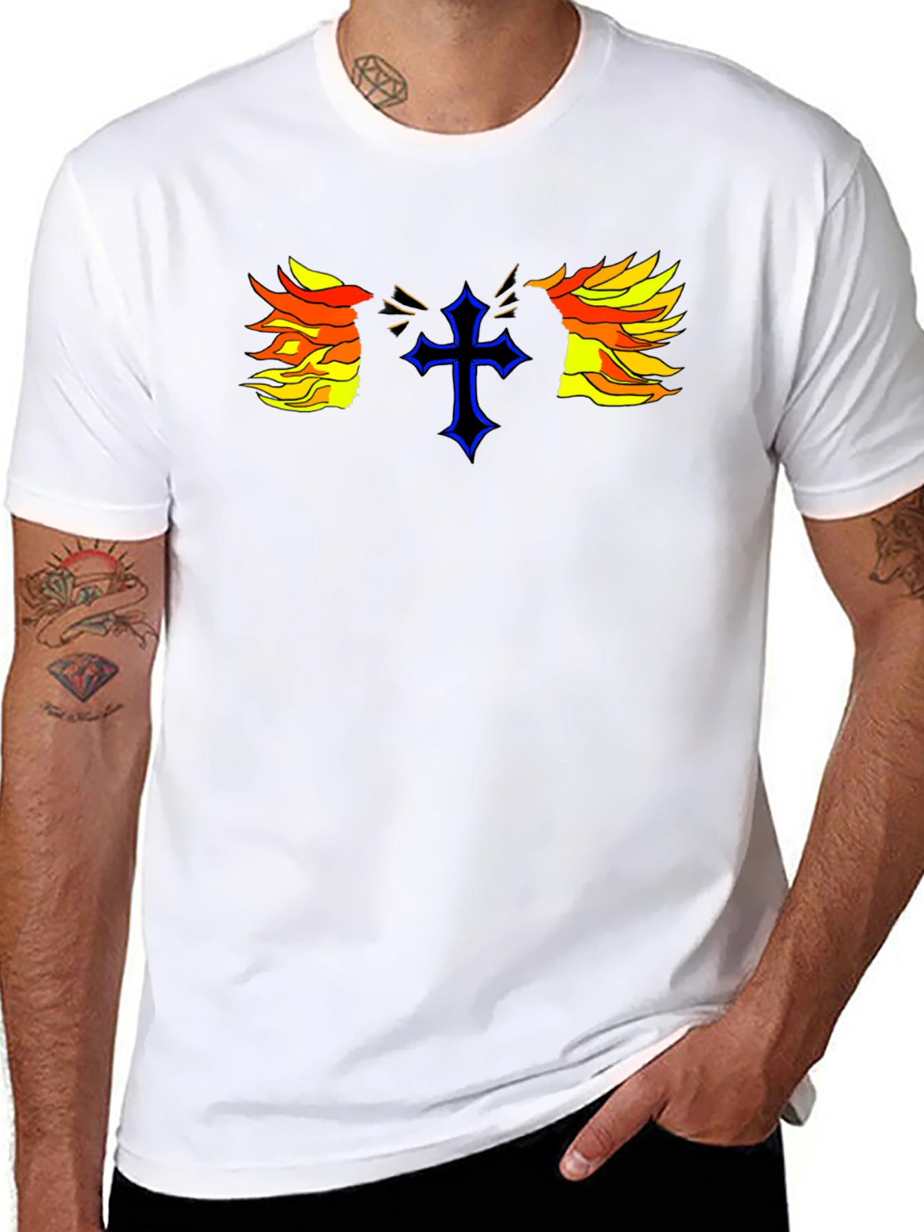Fiery Cross Graphic Print Black T-Shirt