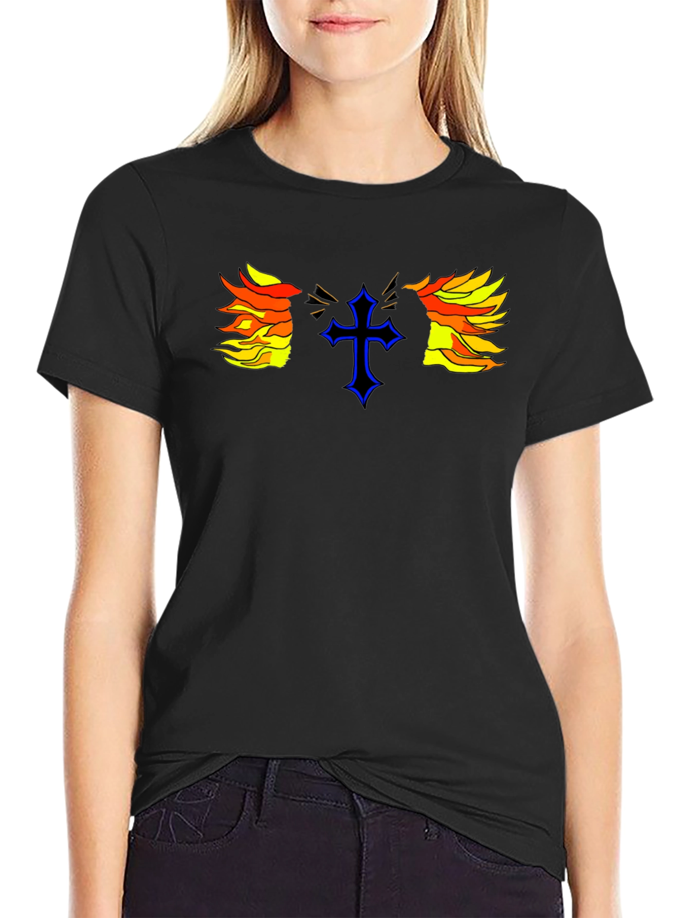 Fiery Cross Graphic Print Black T-Shirt