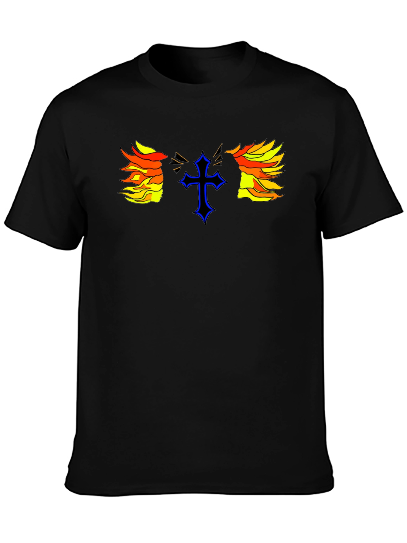 Fiery Cross Graphic Print Black T-Shirt