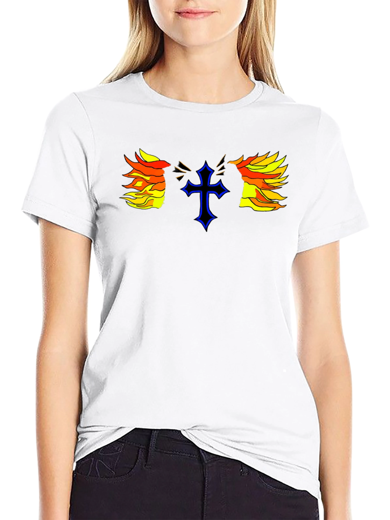 Fiery Cross Graphic Print Black T-Shirt