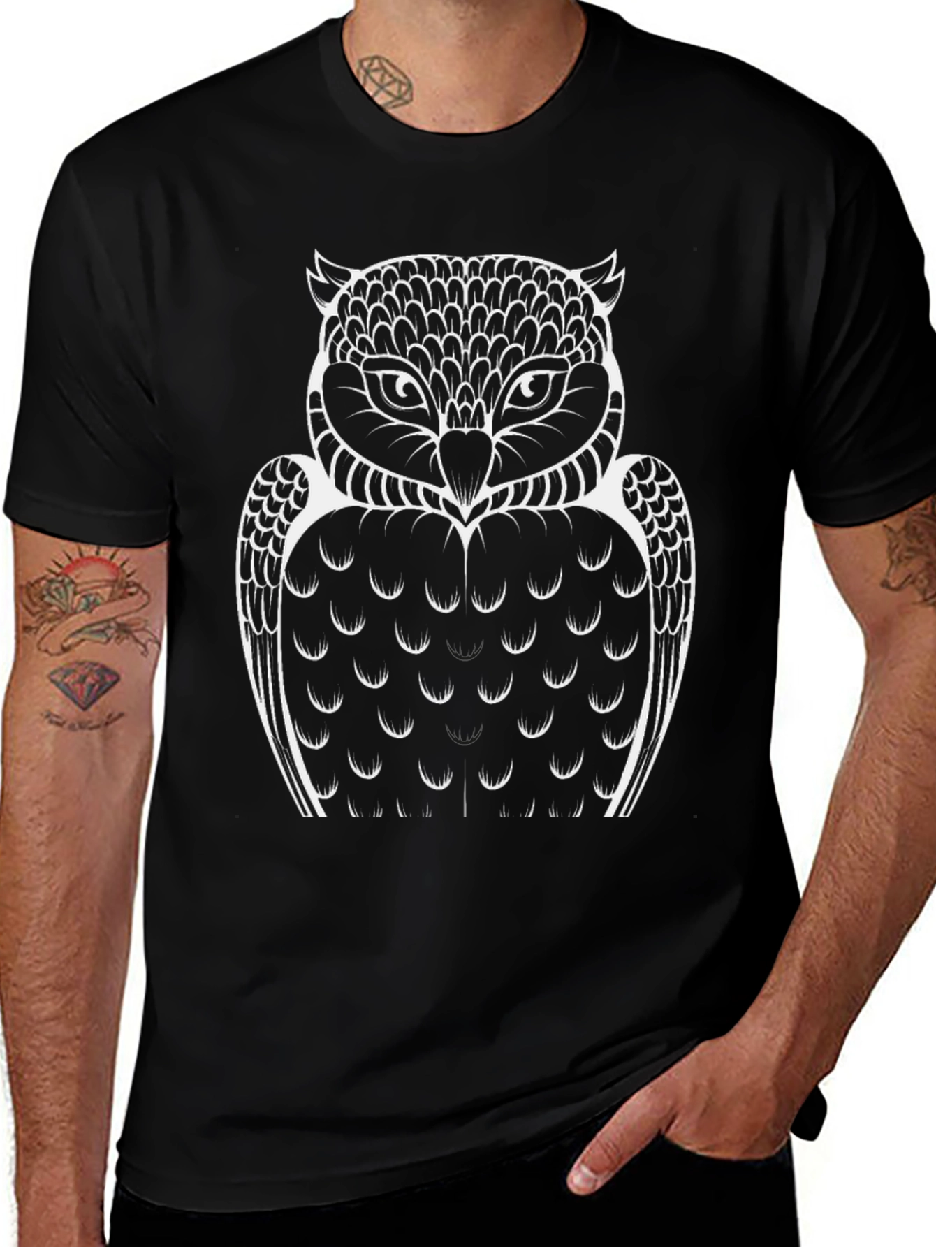 Owl Graphic Tee - Mens Black Crew Neck