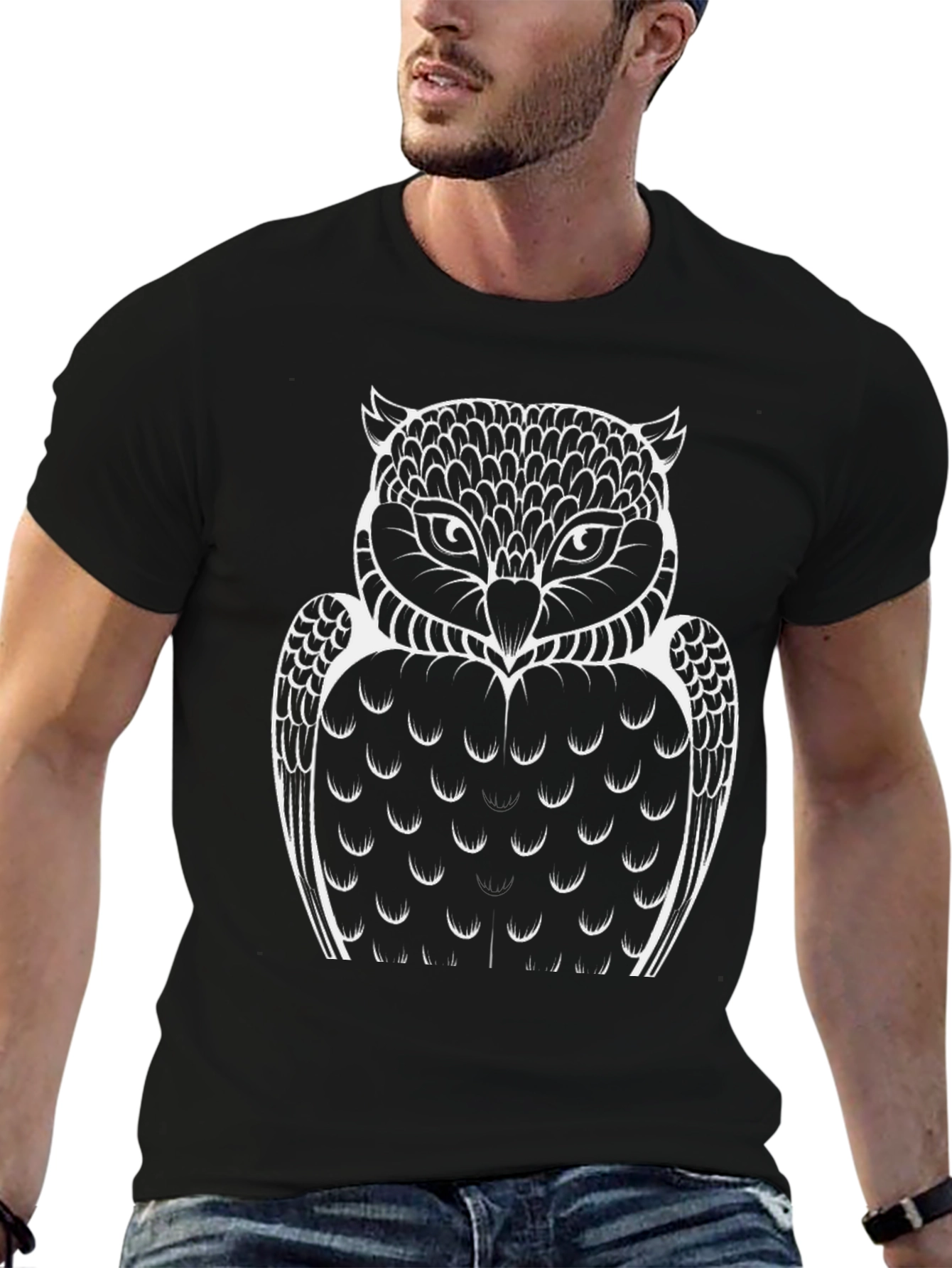Owl Graphic Tee - Mens Black Crew Neck