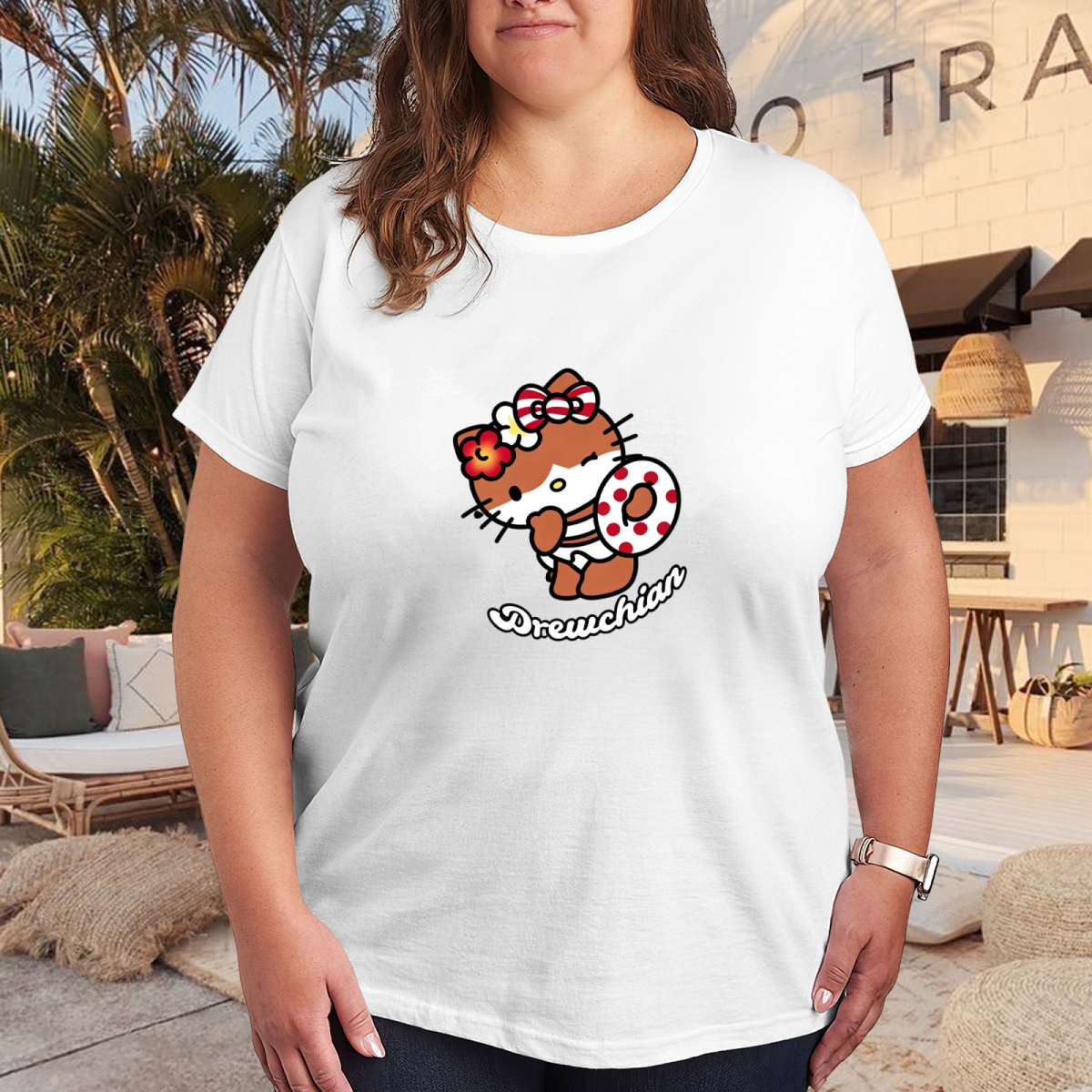 Fashion Art Pattern Casual Plus Size Women Short Sleeve Tee