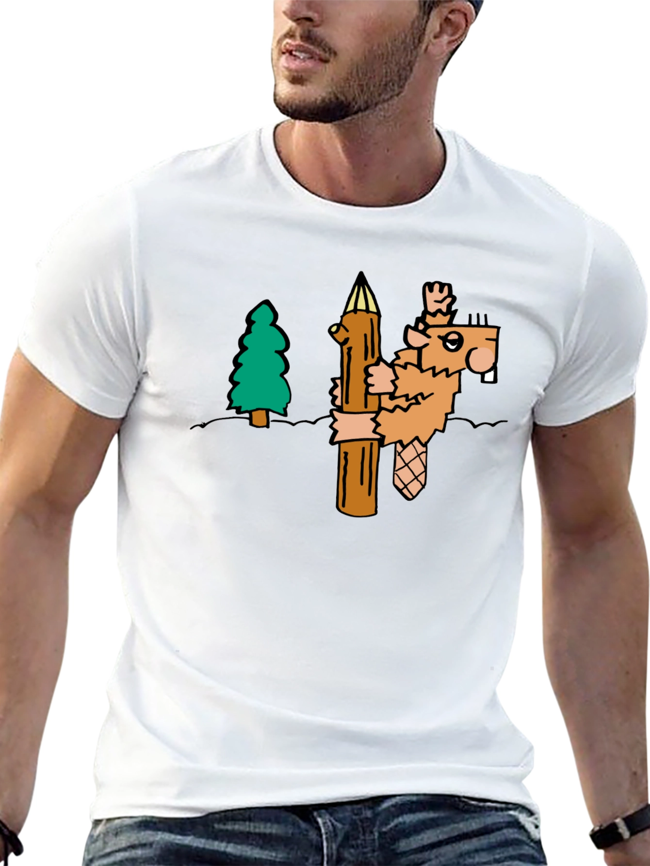 Funny Cartoon Beaver T-Shirt - Black