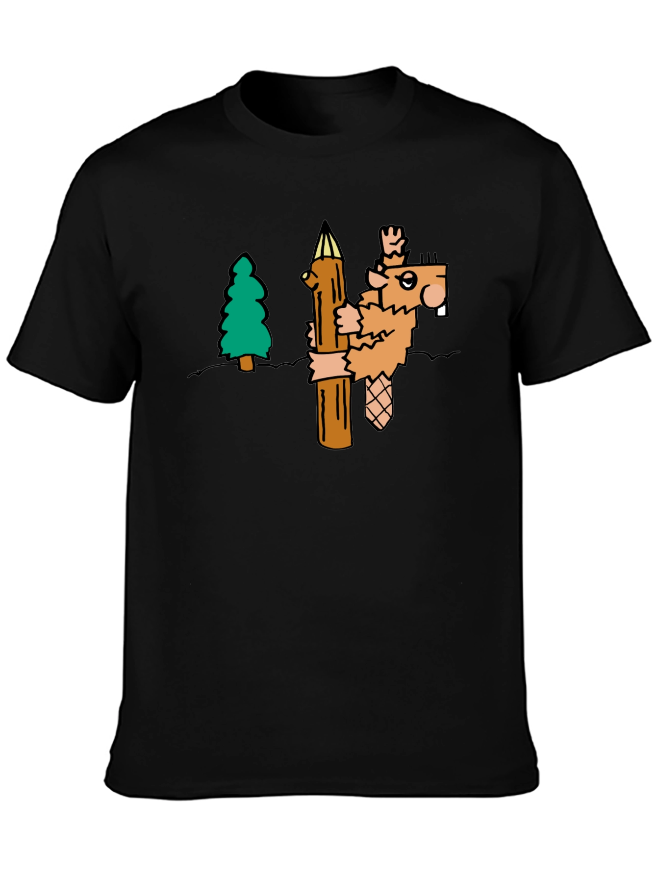 Funny Cartoon Beaver T-Shirt - Black