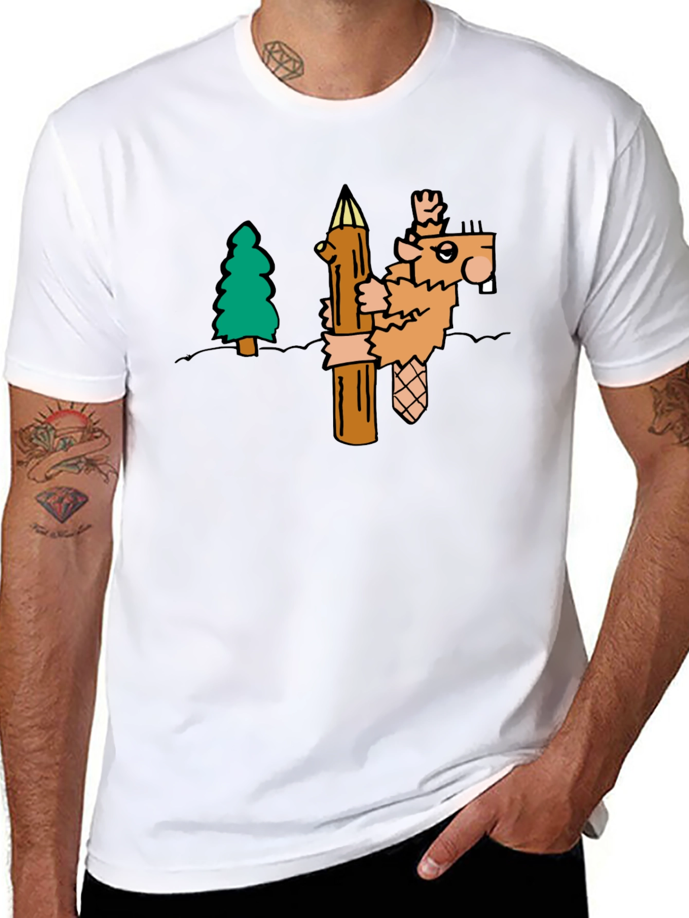 Funny Cartoon Beaver T-Shirt - Black