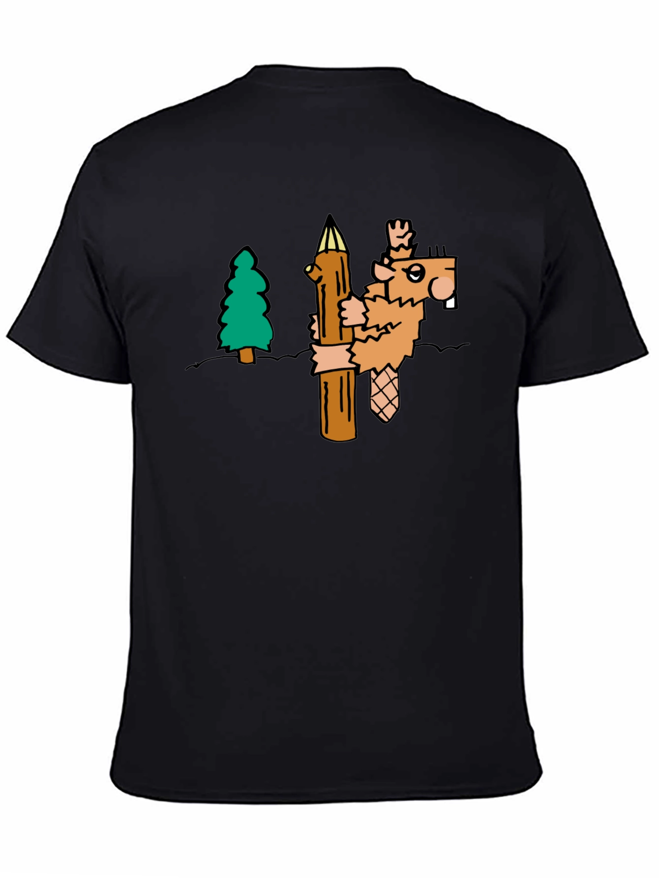 Funny Cartoon Beaver T-Shirt - Black