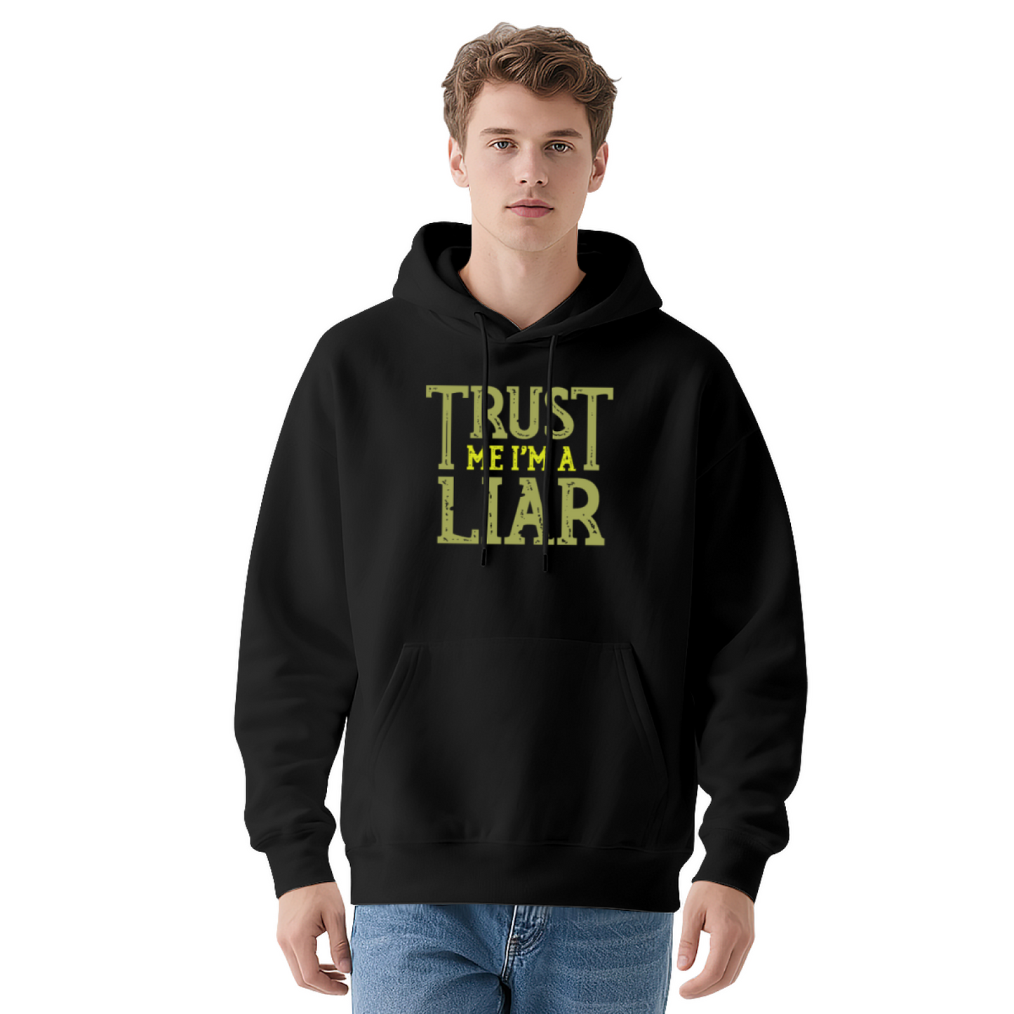 Distressed Trust Me I¡¯m A Liar Text Hoodie, Comfort Loose Fit