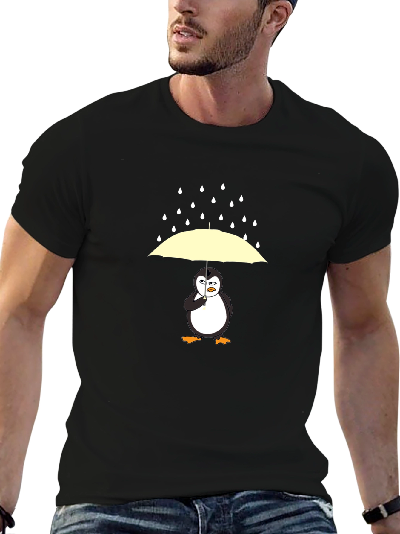 Penguin Umbrella Graphic Tee - Mens Black T-Shirt