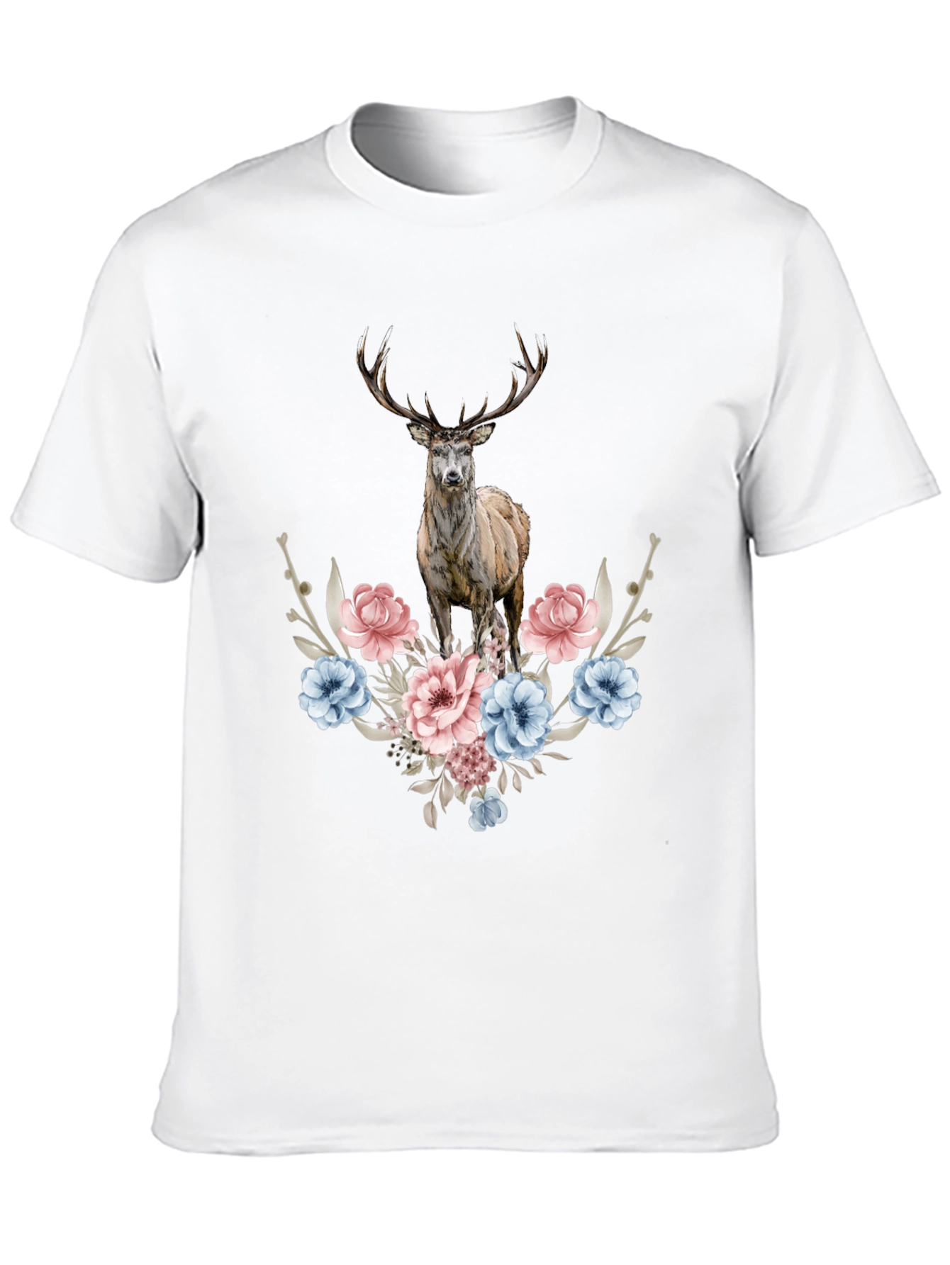 Floral Deer Graphic Tee - Mens Black T-Shirt
