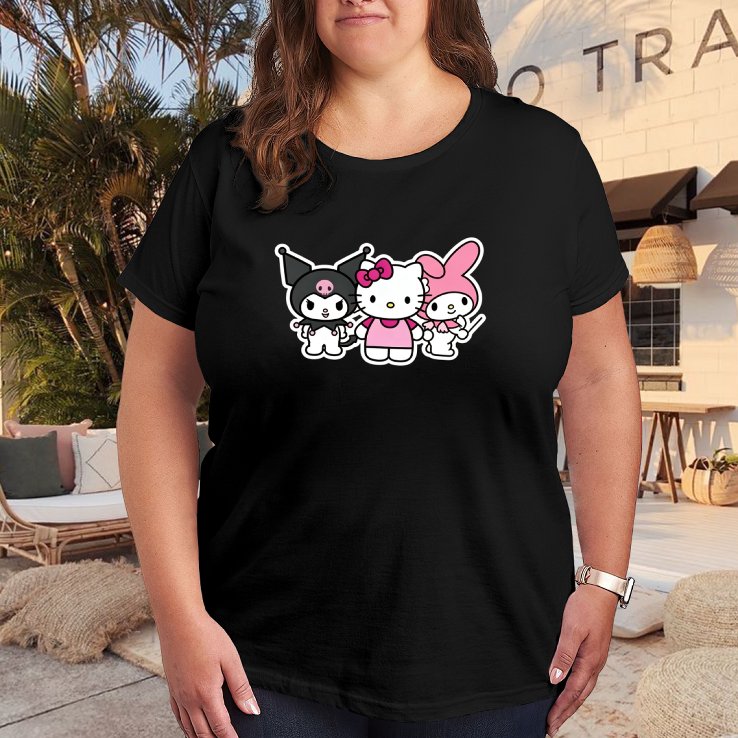 Hello Kitty Kuromi My Melody Best Friends Group Plus Size Ladies T?Shirt