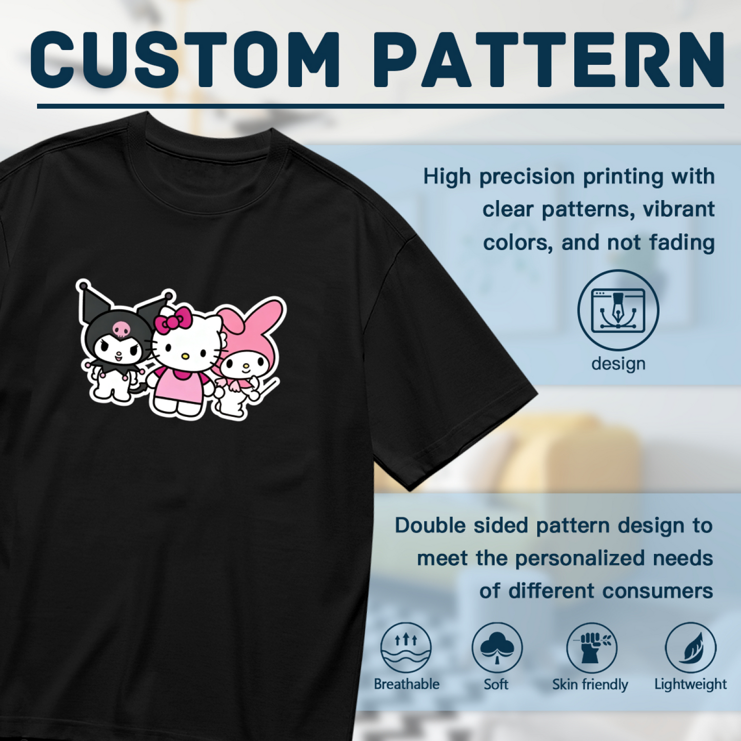 Hello Kitty Kuromi My Melody Best Friends Group Plus Size Ladies T?Shirt