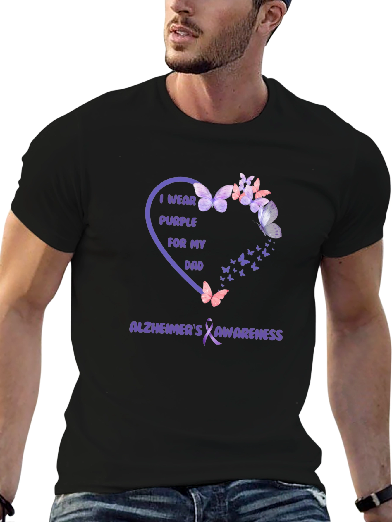 Alzheimers Awareness Purple Butterfly Dad T-Shirt