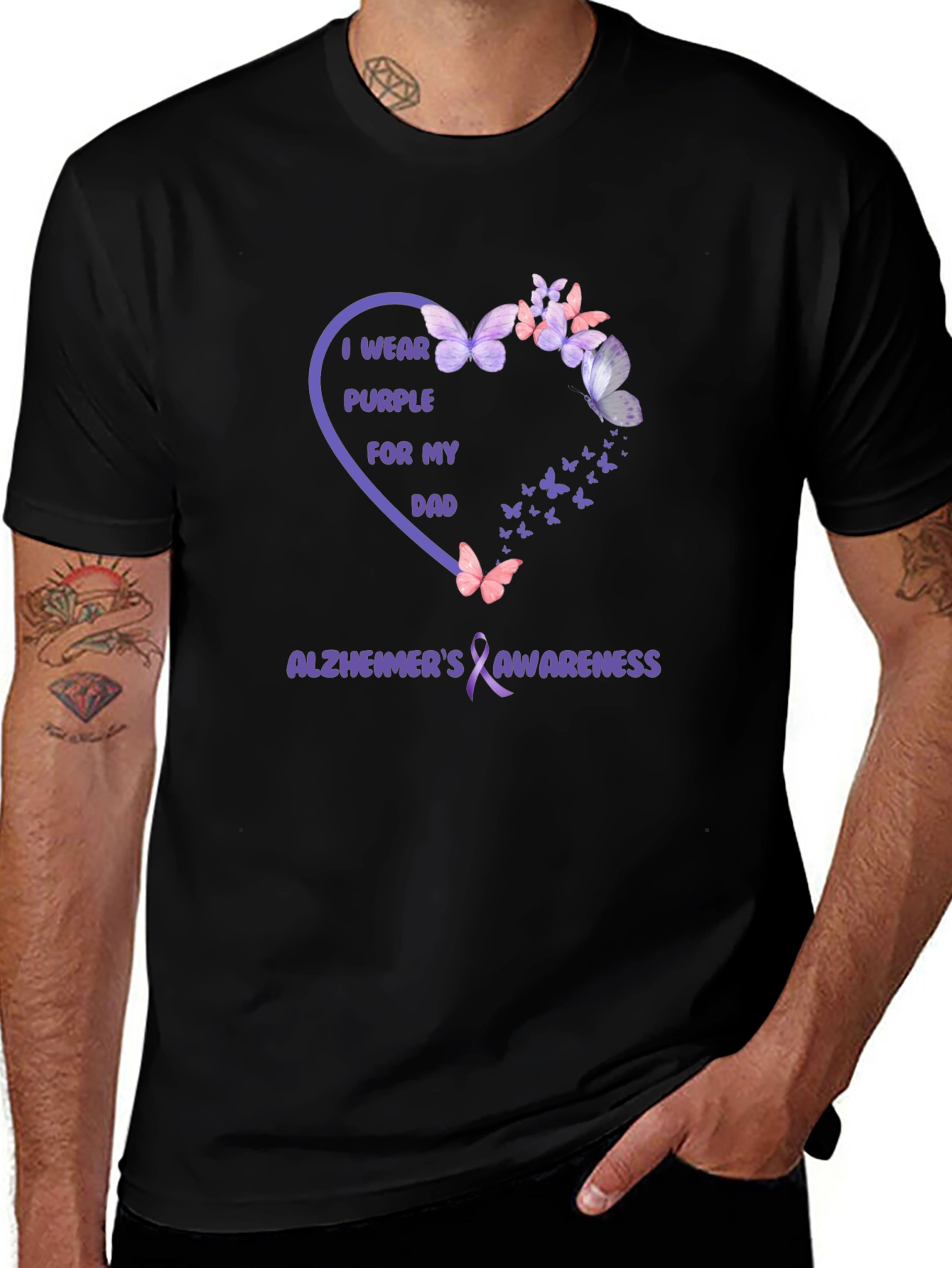 Alzheimers Awareness Purple Butterfly Dad T-Shirt