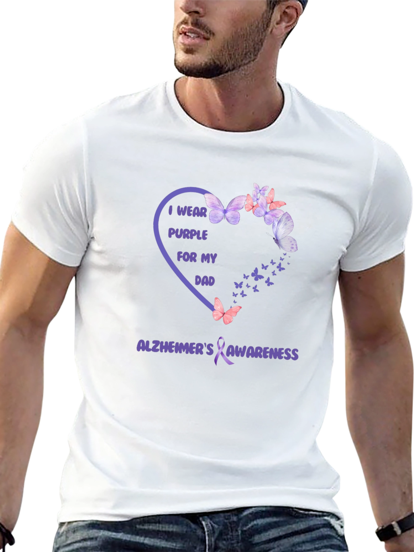 Alzheimers Awareness Purple Butterfly Dad T-Shirt
