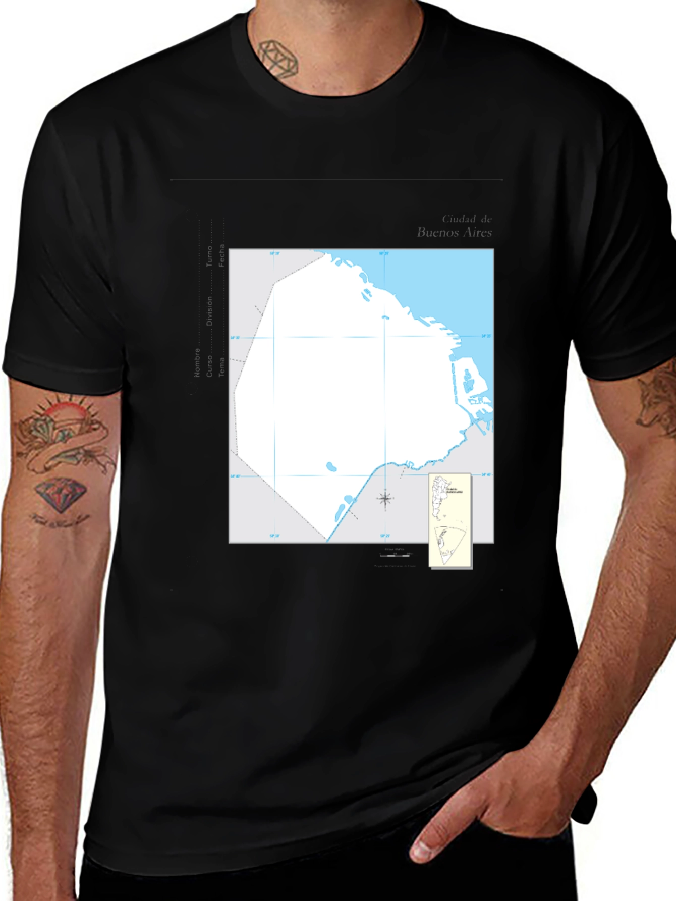 Nautical Chart Tee - Black Cotton Graphic T-Shirt