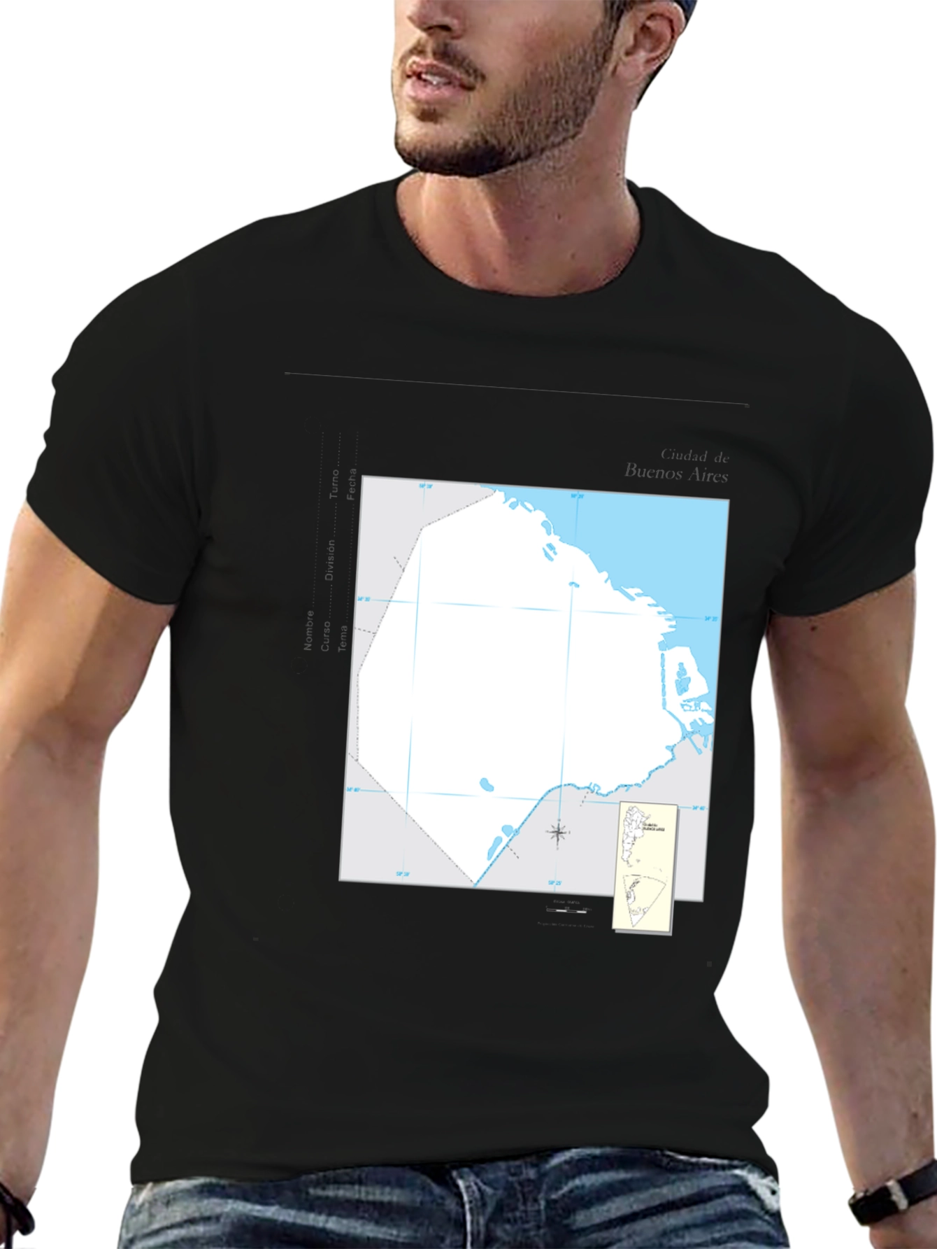 Nautical Chart Tee - Black Cotton Graphic T-Shirt