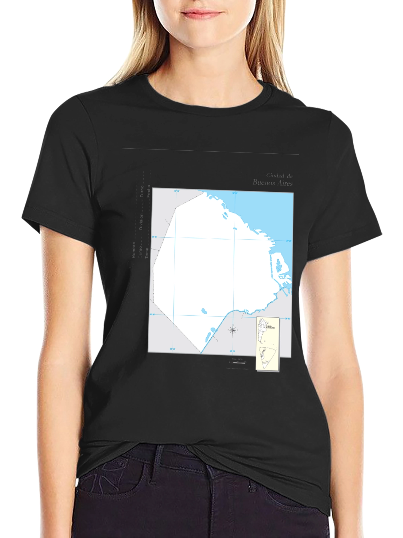 Nautical Chart Tee - Black Cotton Graphic T-Shirt