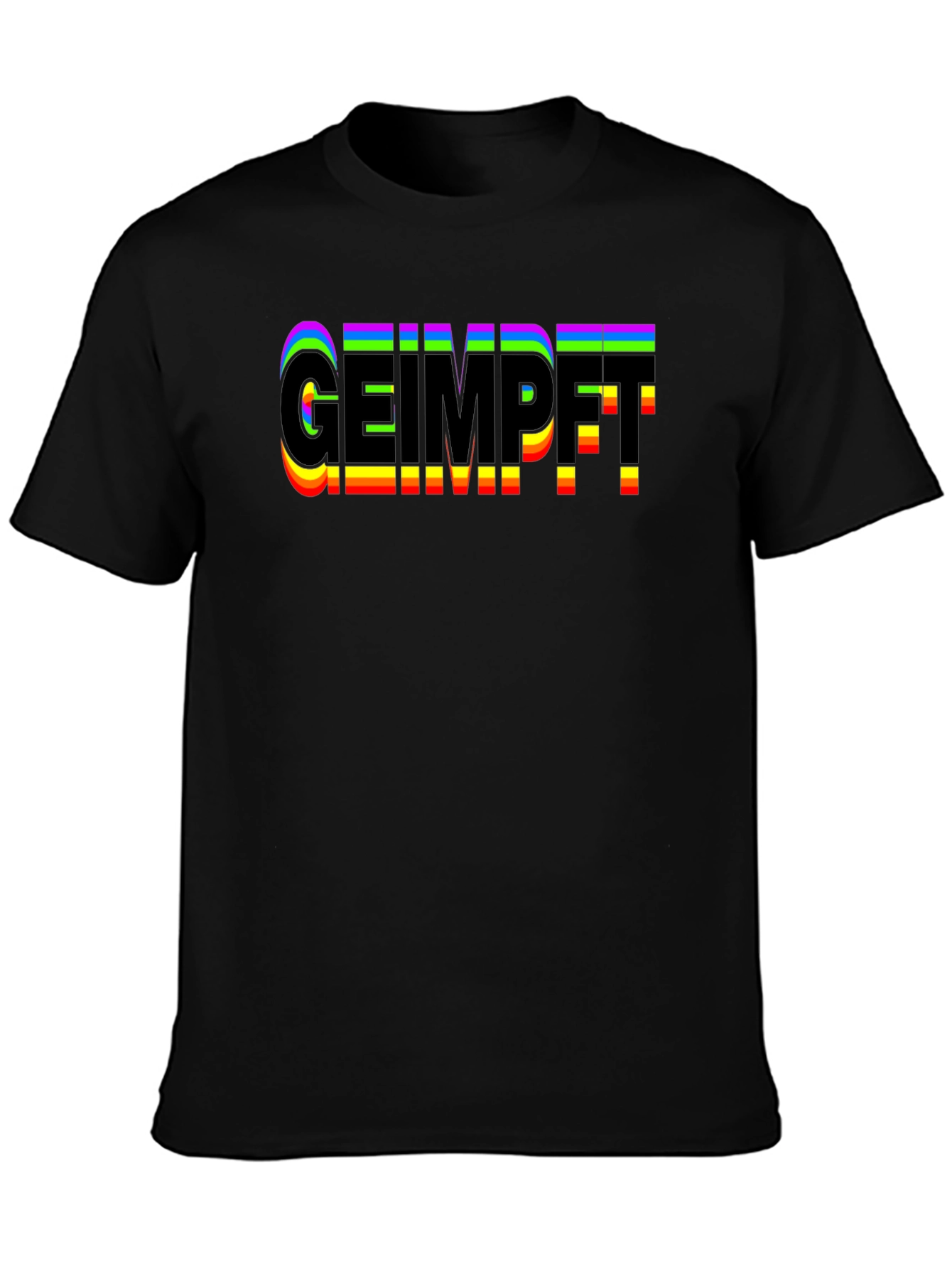 Geimpft Rainbow Text Black T-Shirt