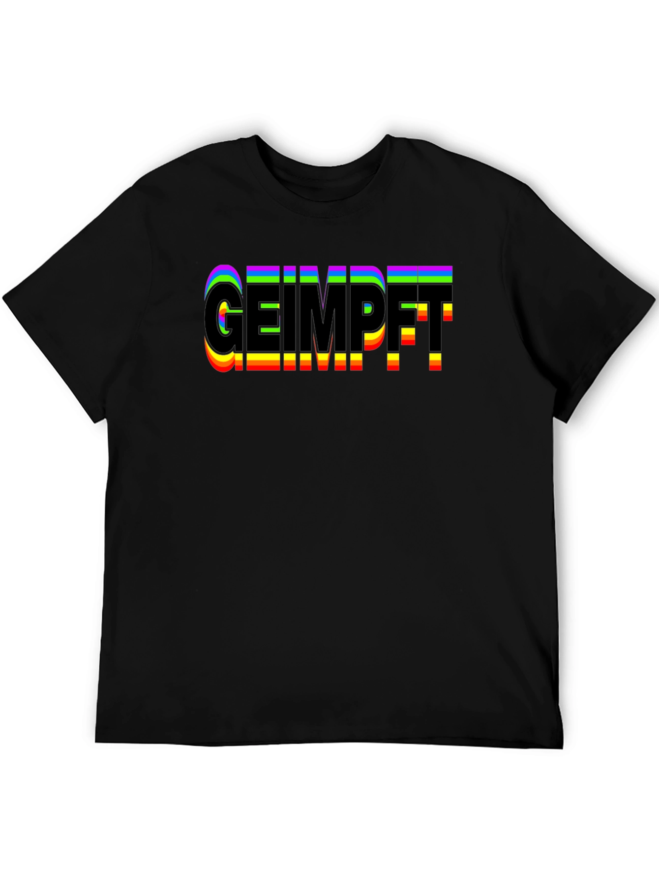 Geimpft Rainbow Text Black T-Shirt