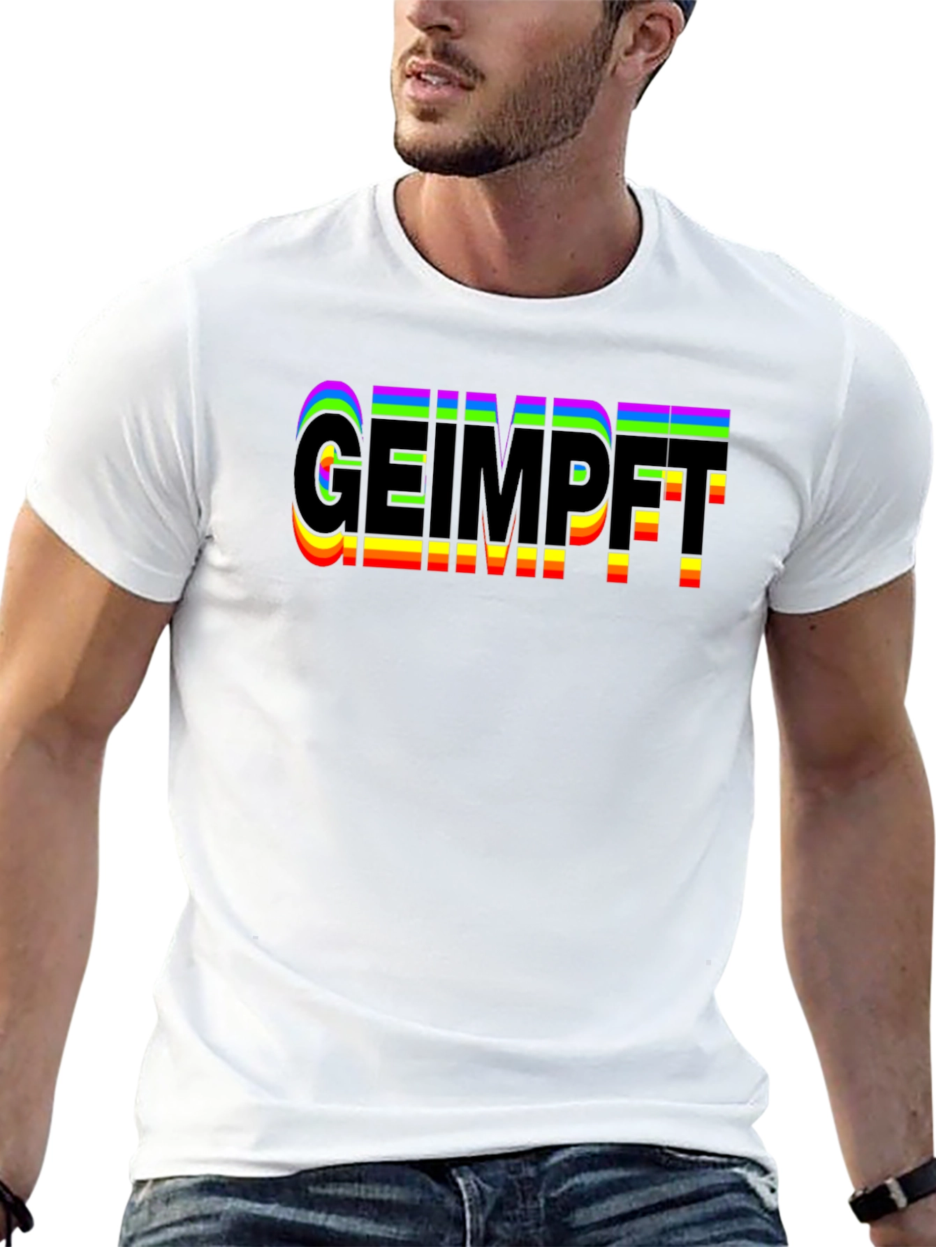 Geimpft Rainbow Text Black T-Shirt