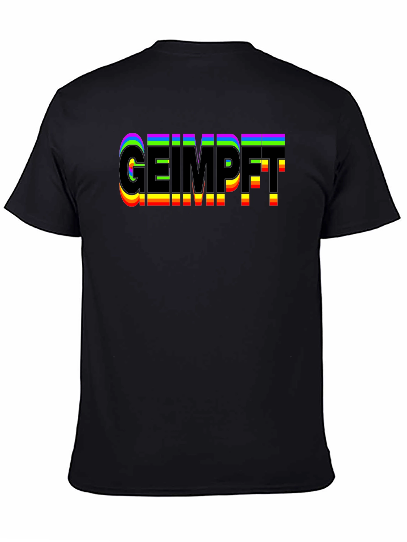 Geimpft Rainbow Text Black T-Shirt