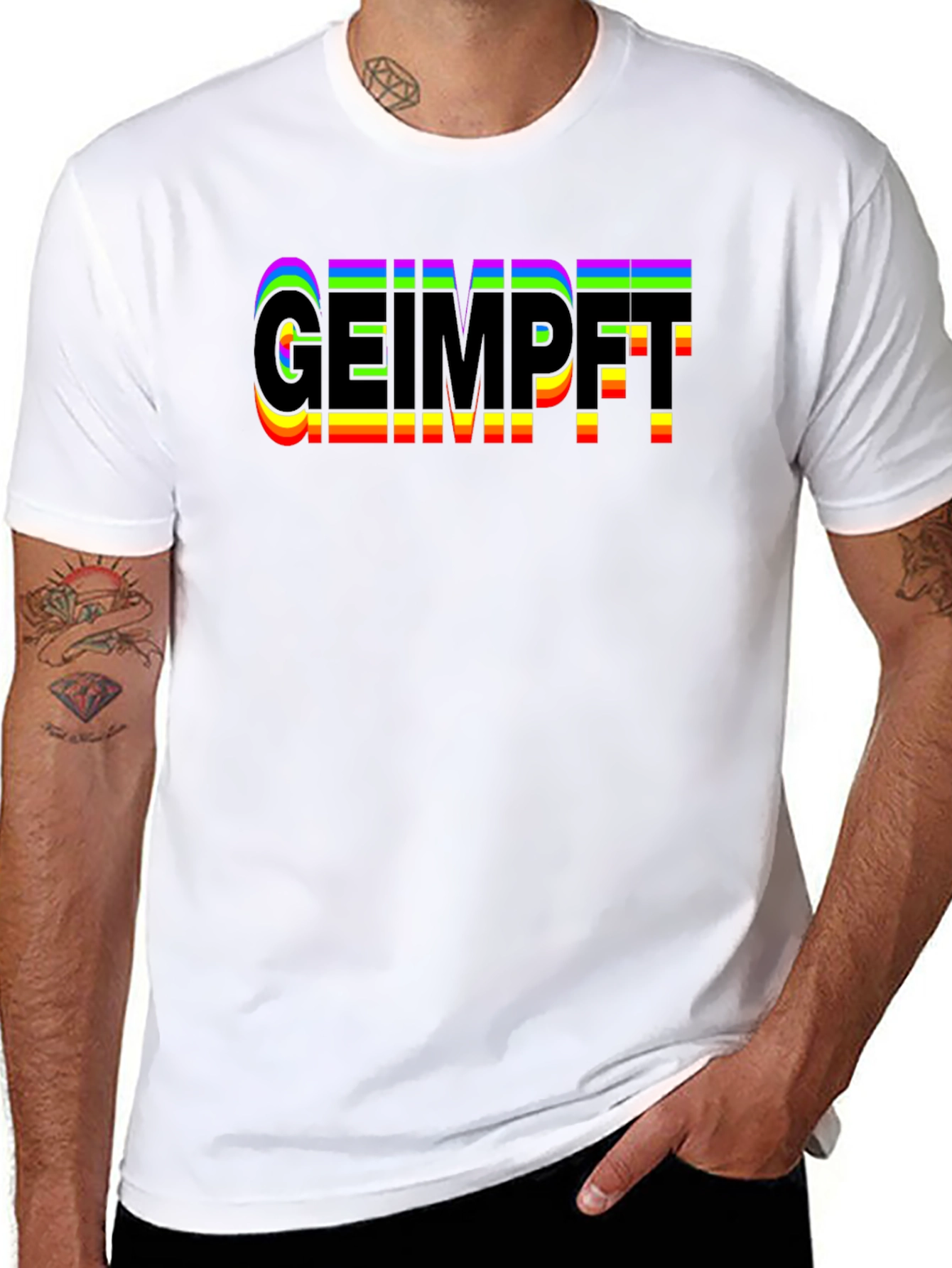 Geimpft Rainbow Text Black T-Shirt