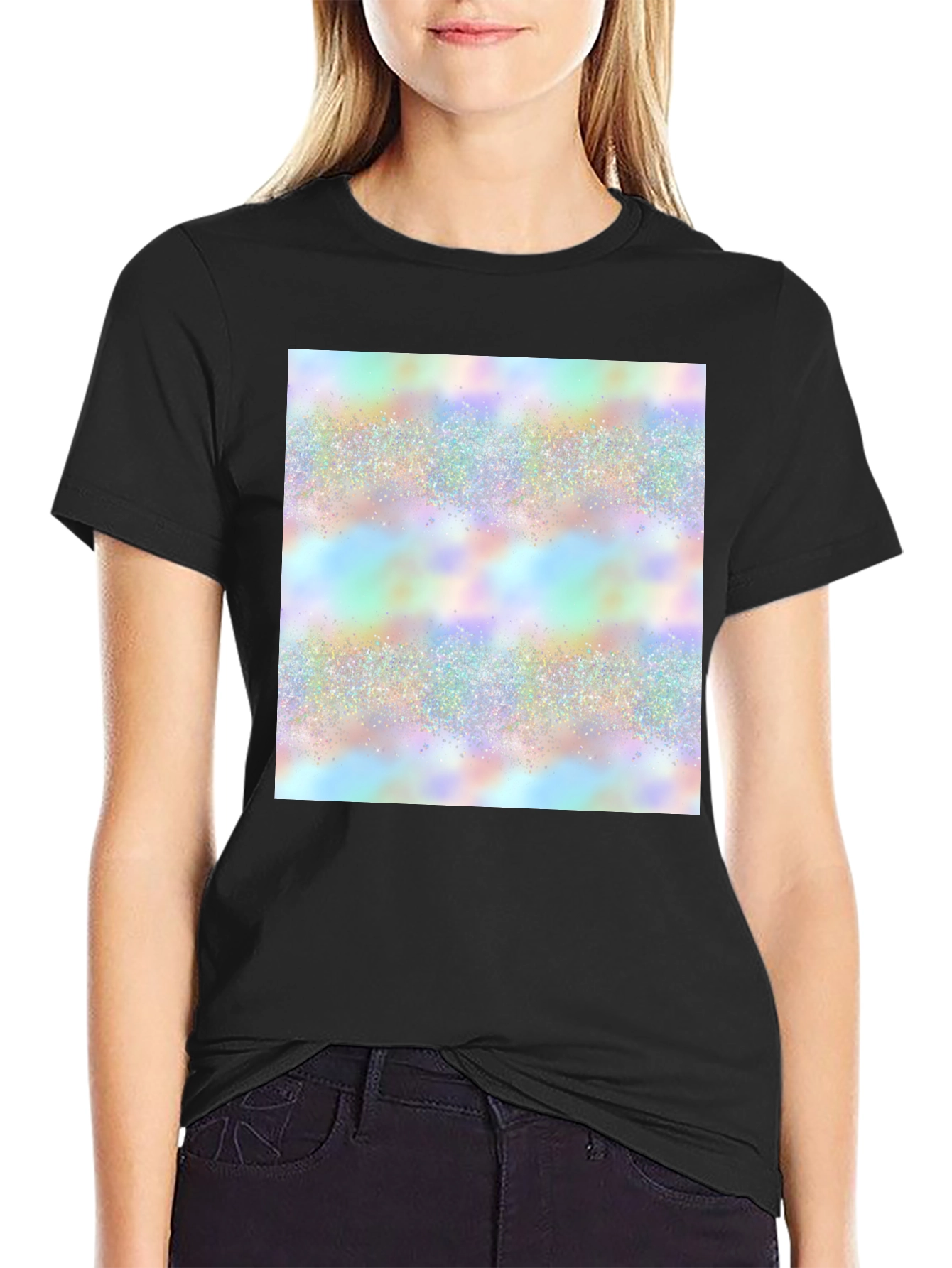 Mens Black T-Shirt with Holographic Pattern