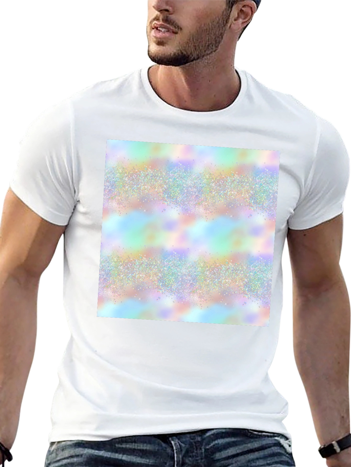 Mens Black T-Shirt with Holographic Pattern