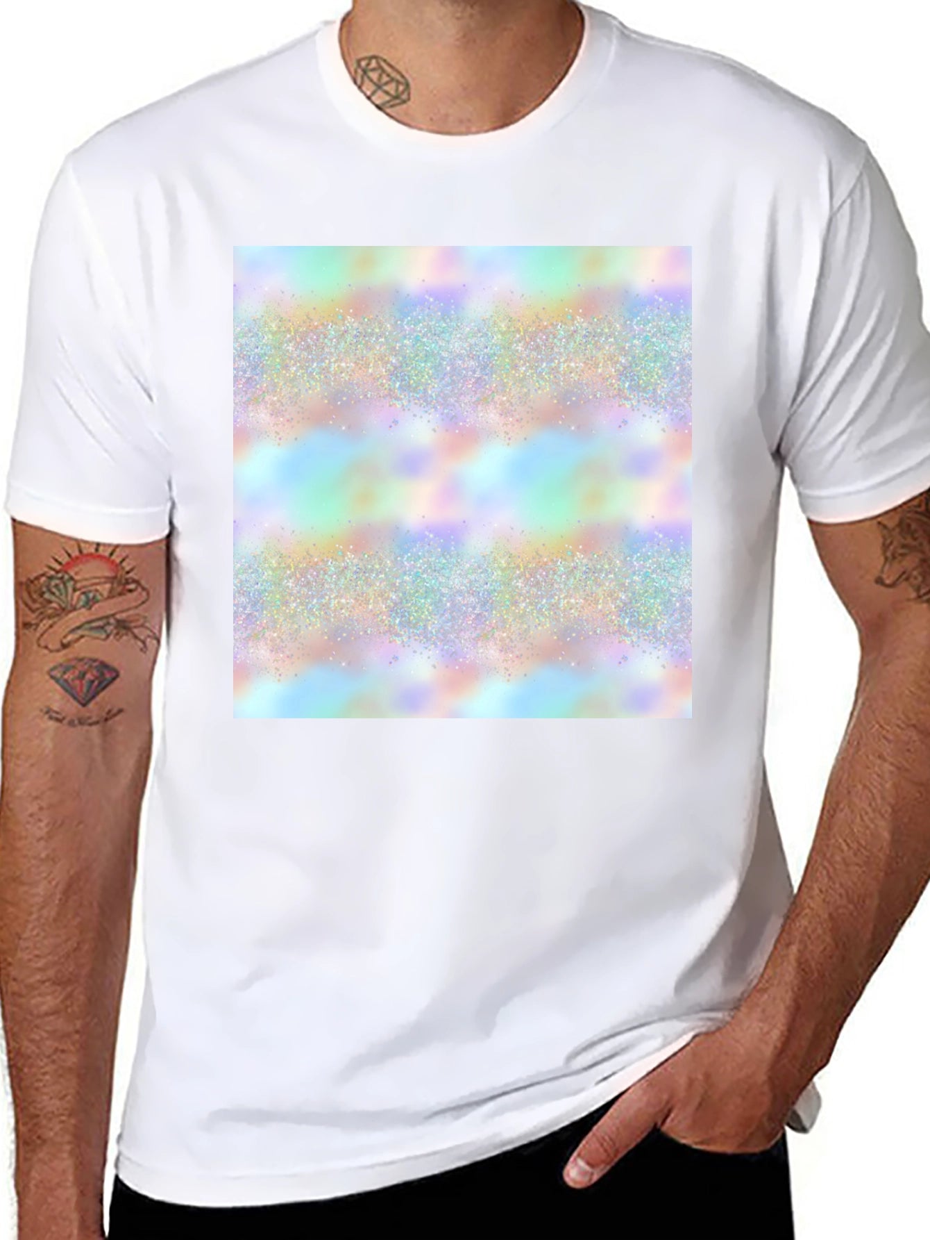 Mens Black T-Shirt with Holographic Pattern