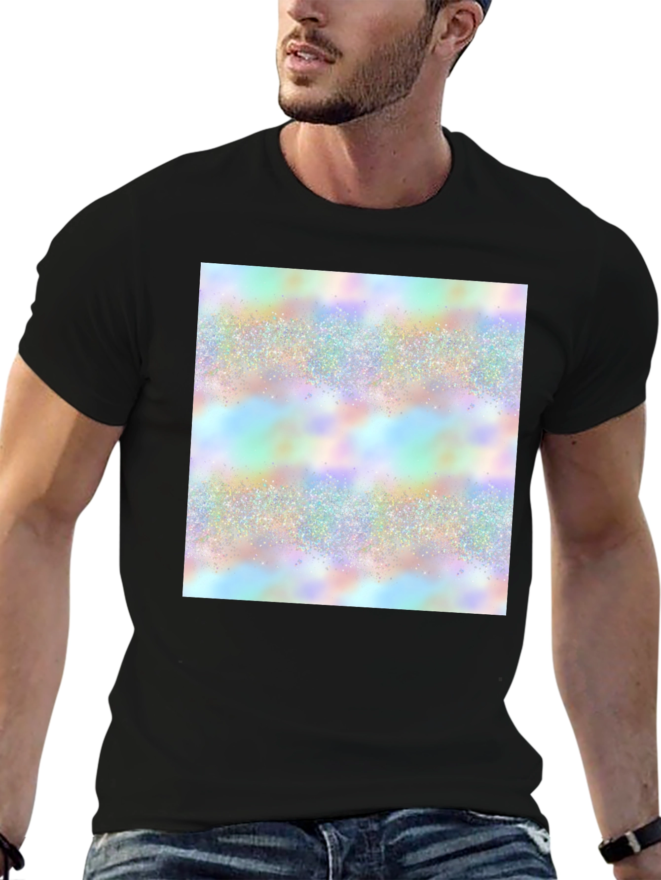 Mens Black T-Shirt with Holographic Pattern