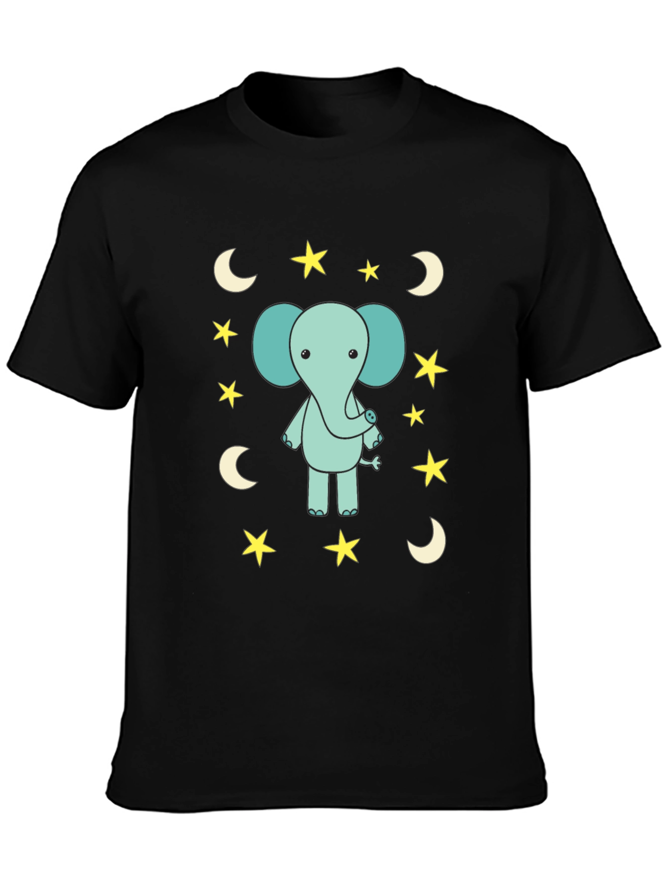 Cute Elephant Starry Night Black T-Shirt